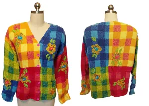 *  VINTAGE SUSAN BRISTOL XL SWEATER FELT FLOWER ACCENTS HAND EMBROIDERED