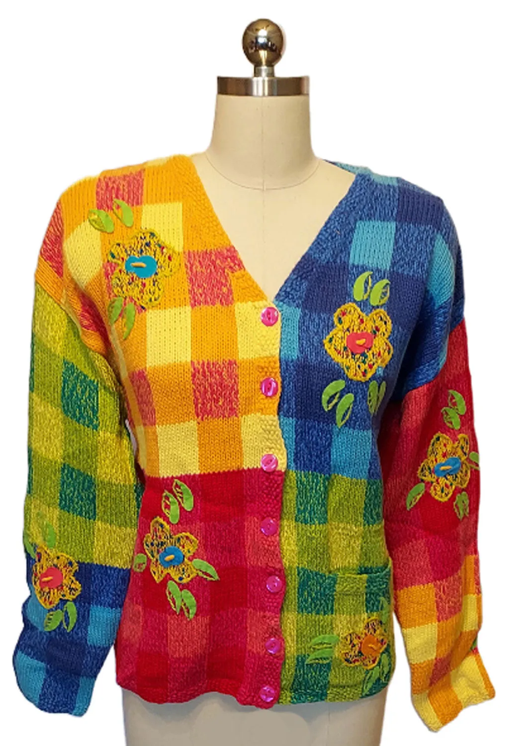 *  VINTAGE SUSAN BRISTOL XL SWEATER FELT FLOWER ACCENTS HAND EMBROIDERED