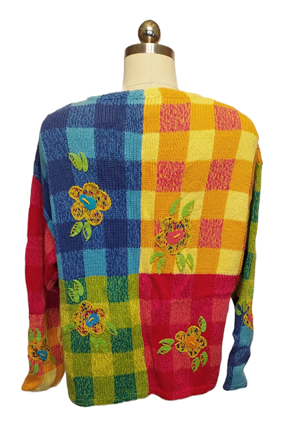 *  VINTAGE SUSAN BRISTOL XL SWEATER FELT FLOWER ACCENTS HAND EMBROIDERED