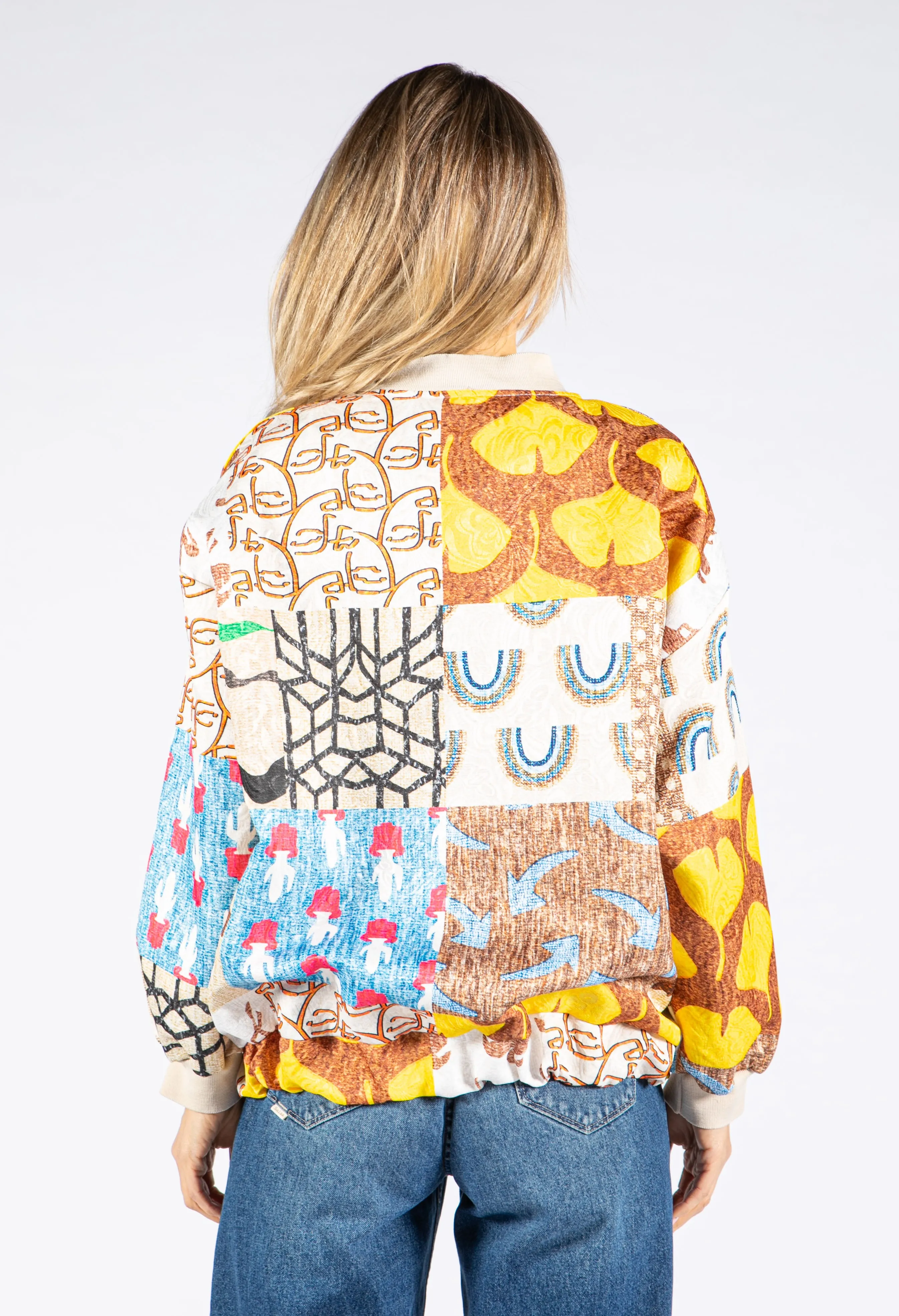 Abstract Patchwork Bomber Jacket