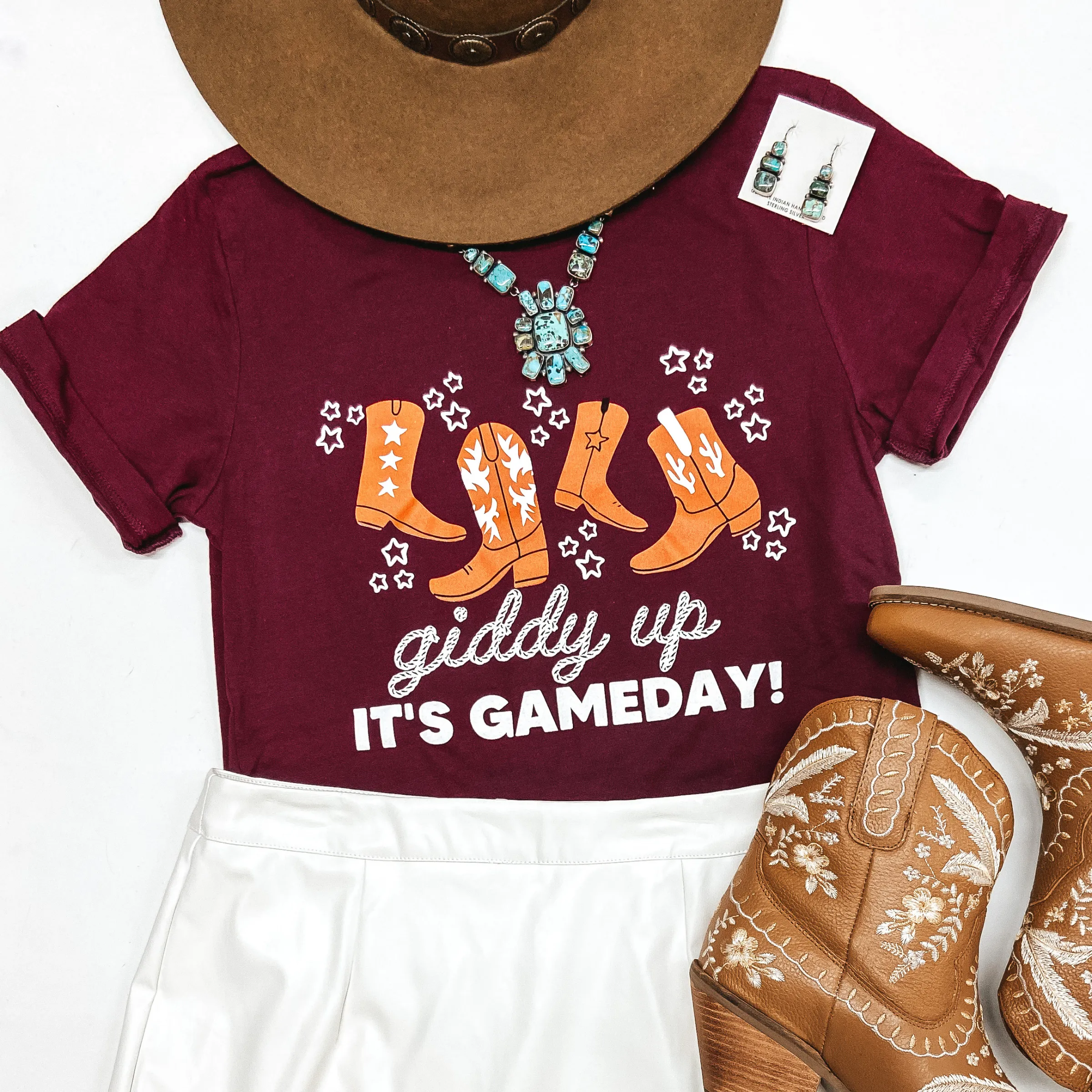 Aggie Game Day | Giddy Up It's Gameday Short Sleeve Graphic Tee Shirt in Maroon