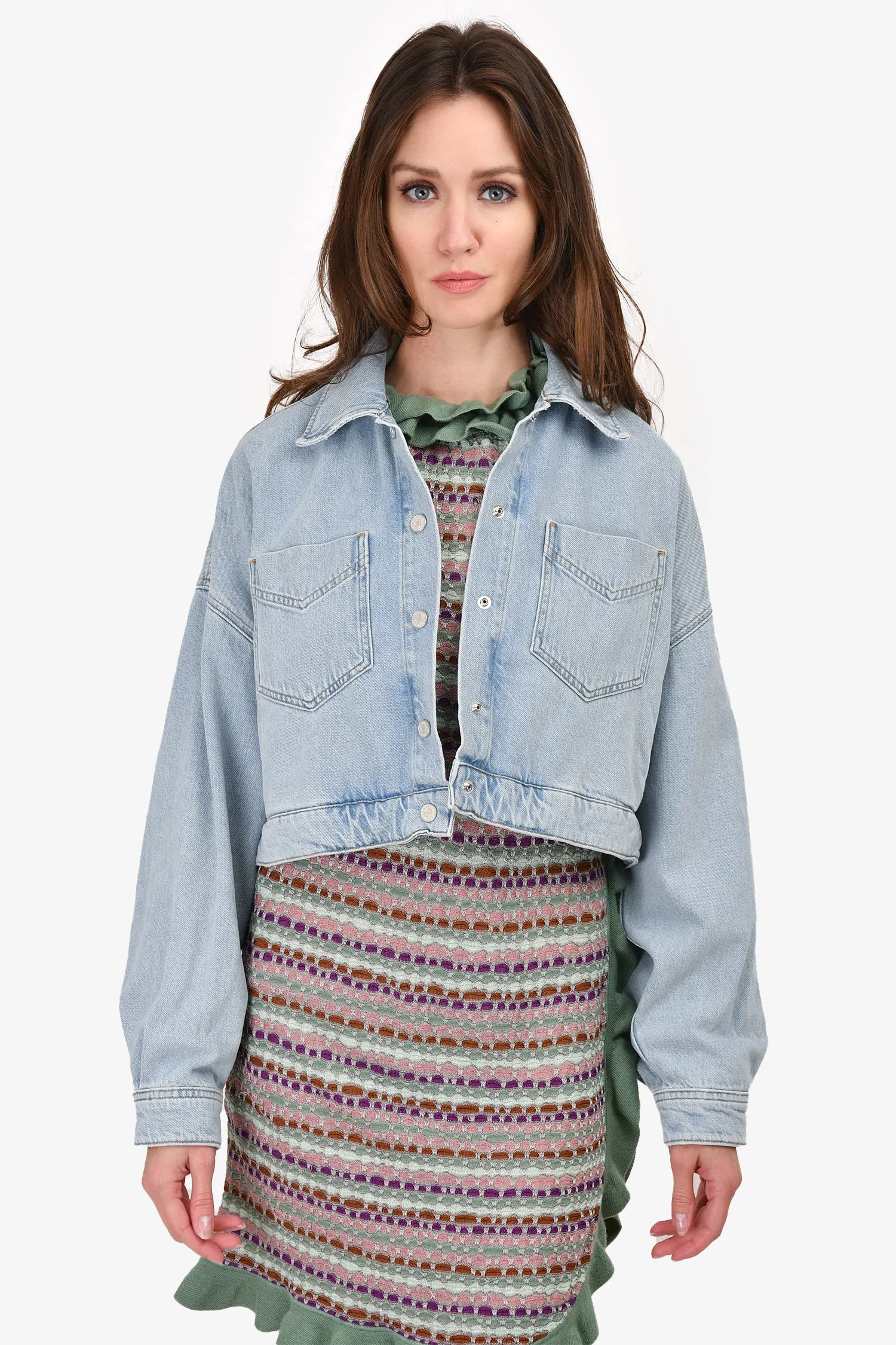 Agolde Blue Light Washed Denim Oversized Jacket Size S