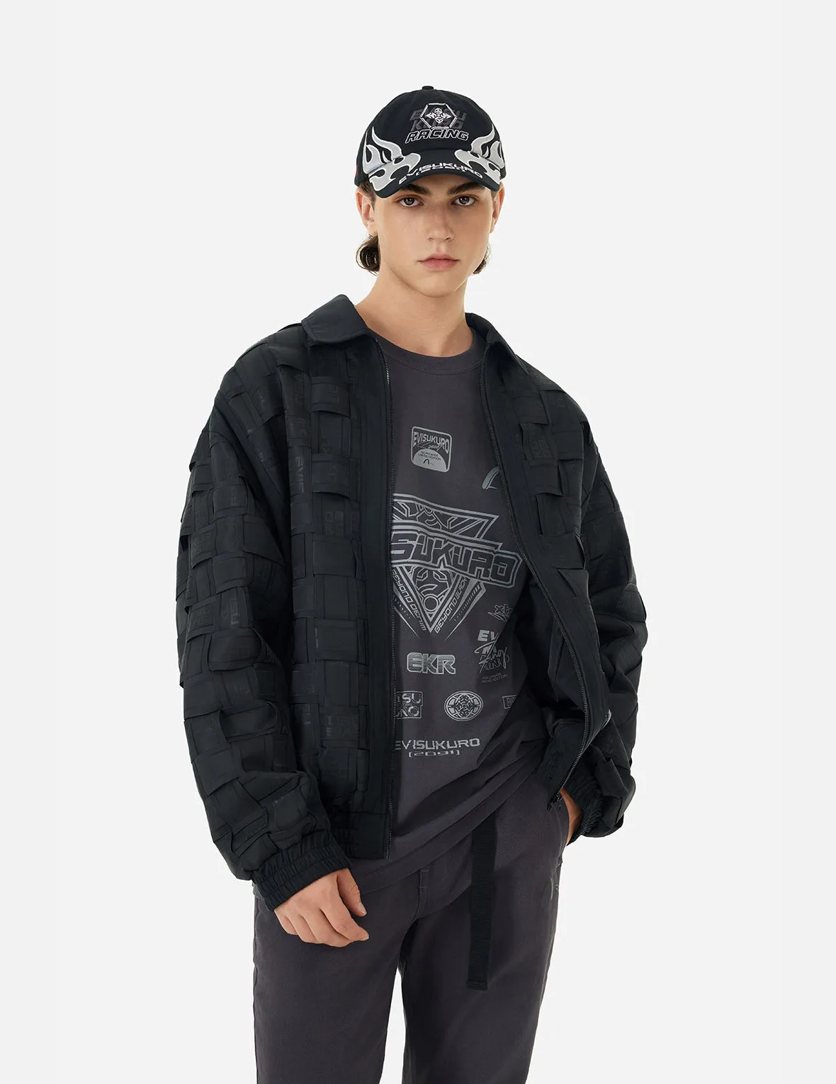 Allover Logo Print Relax Fit Tape Weaving Bomber Jacket