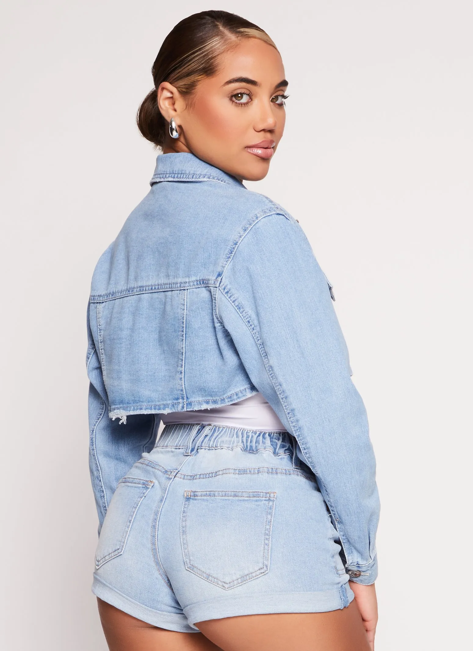 Almost Famous Rhinestone Detail Cropped Jean Jacket