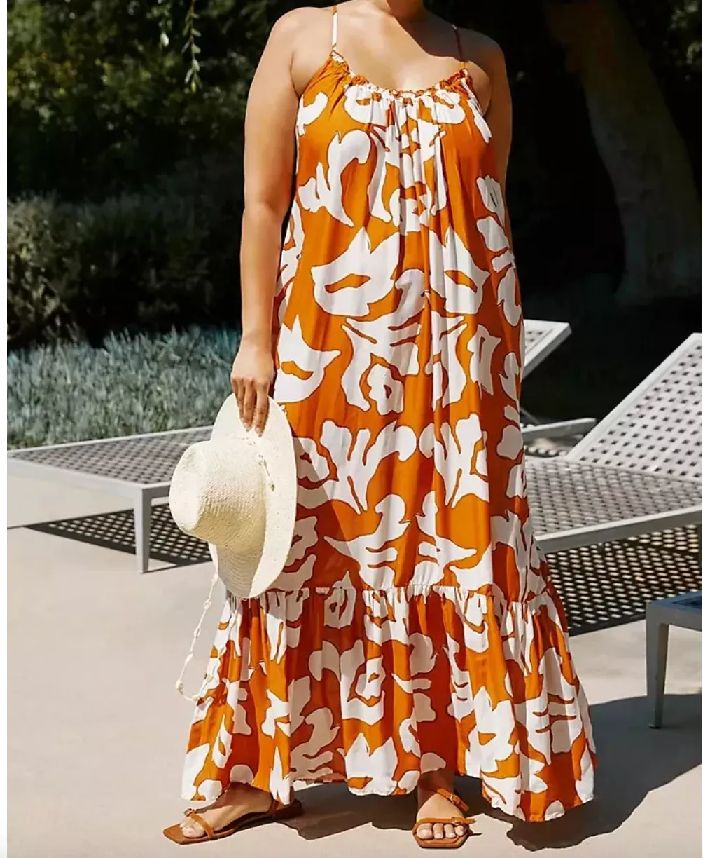 Anthropologie Orange The Malika Cover-up Maxi Dress UK S