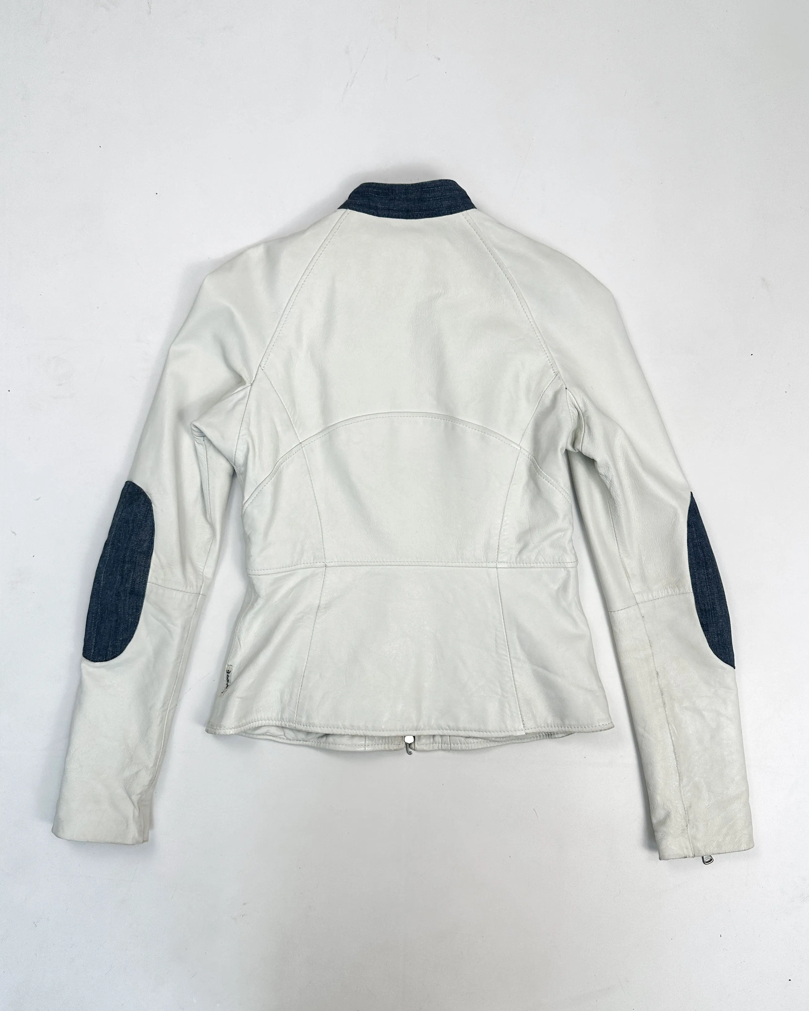 Armani White Leather   Denim Jacket 1990's