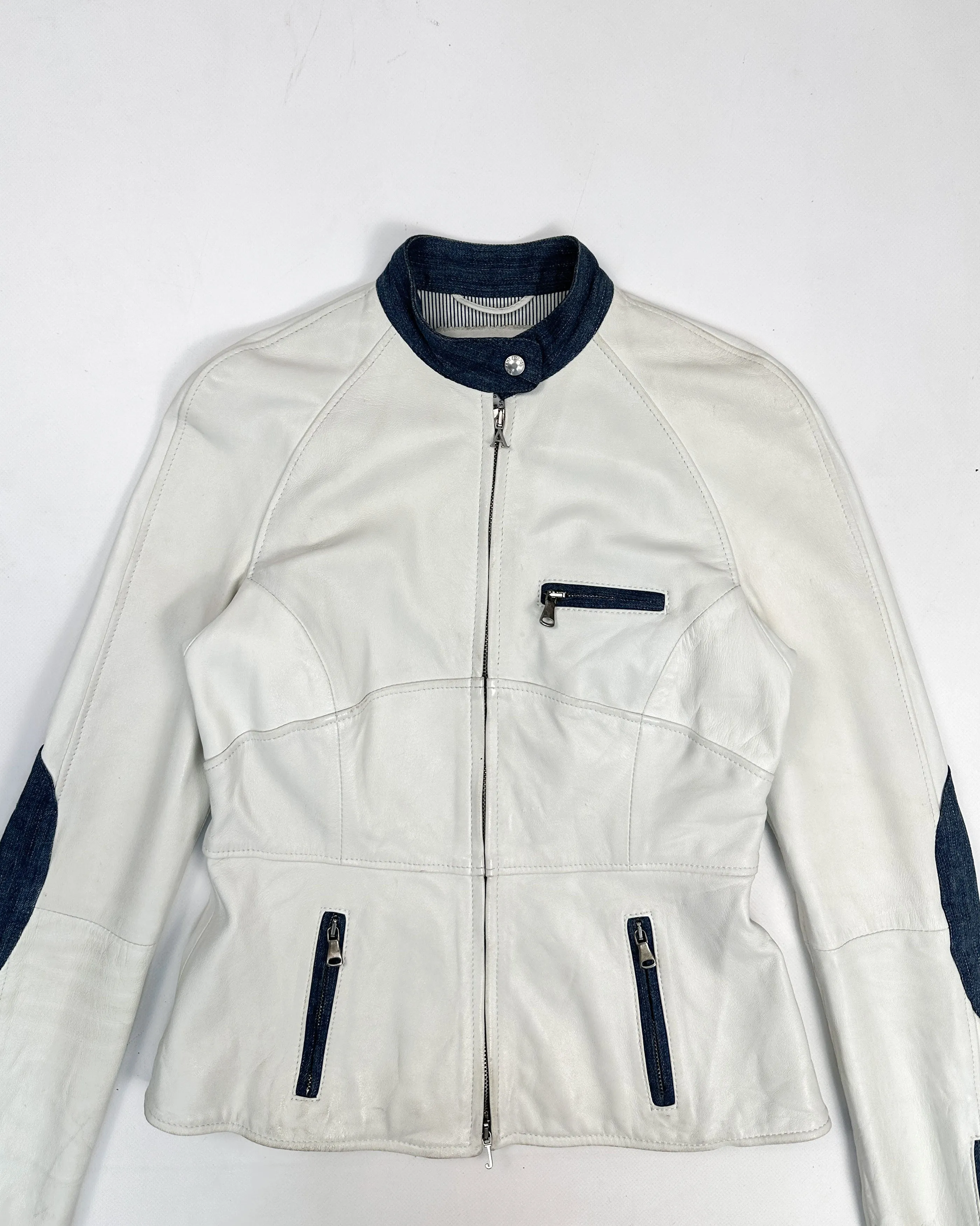 Armani White Leather   Denim Jacket 1990's