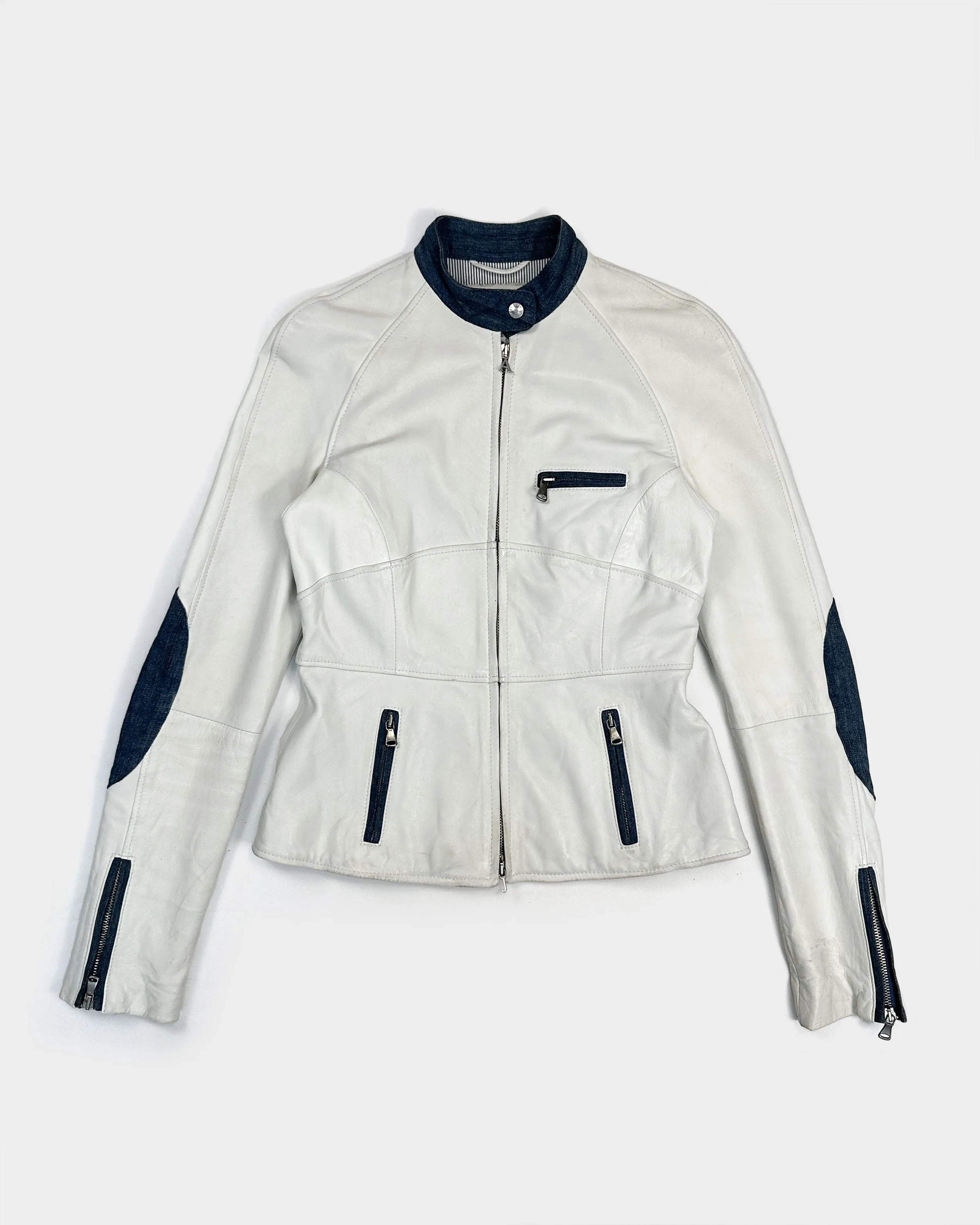 Armani White Leather   Denim Jacket 1990's