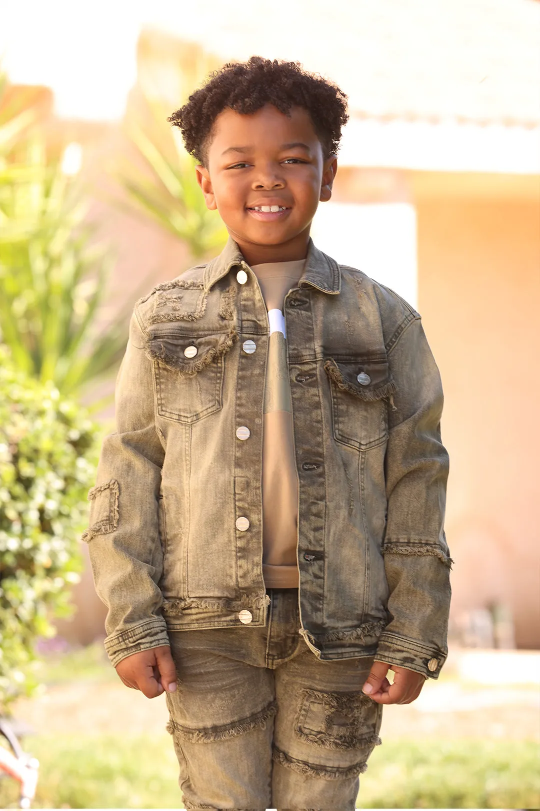 B1026 Kids Bergamo Denim Jacket - Olive