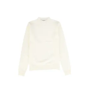 Cream Ribbed Knit Crewneck Sweater - Bace Collection