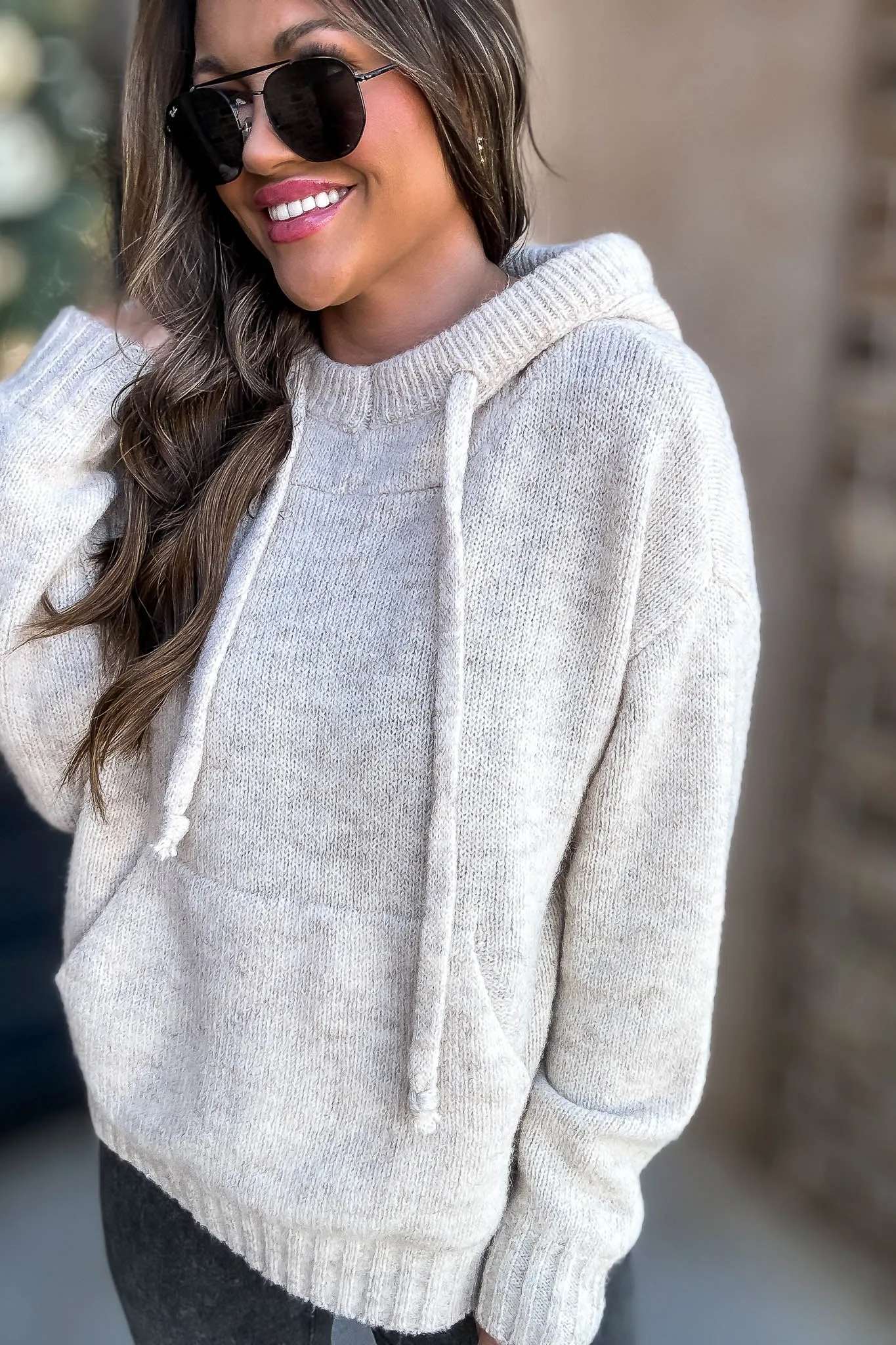 Beige Hoodie Sweater Top