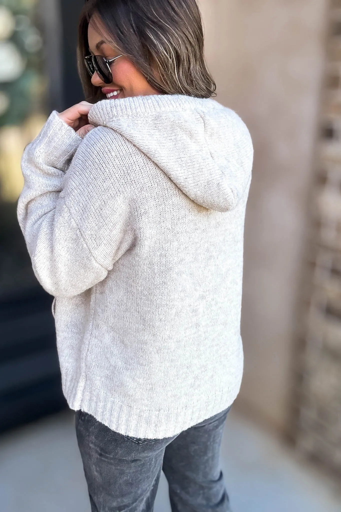 Beige Hoodie Sweater Top