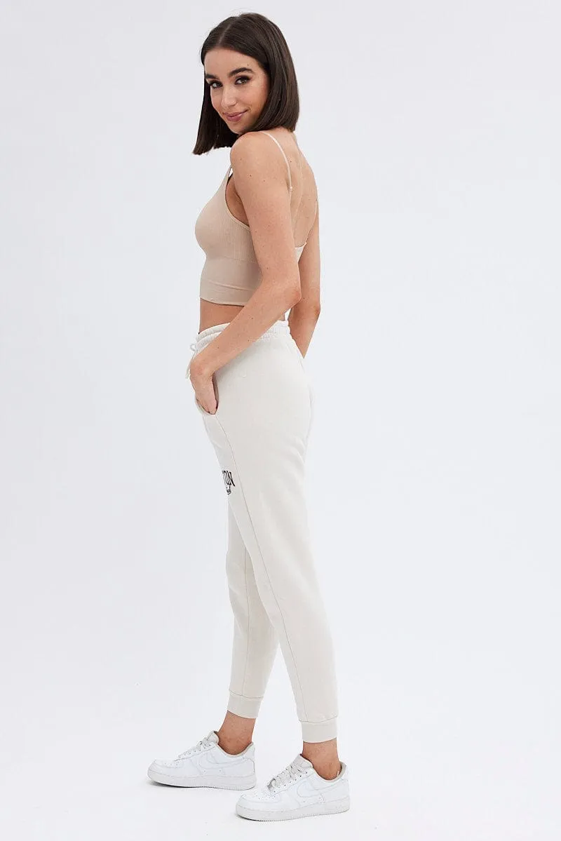 Beige Track Pants High Rise Jogger