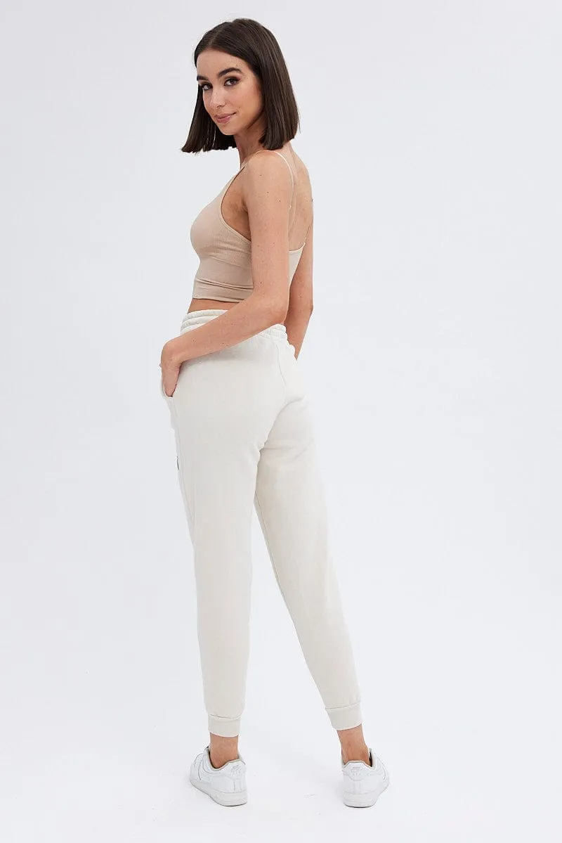 Beige Track Pants High Rise Jogger