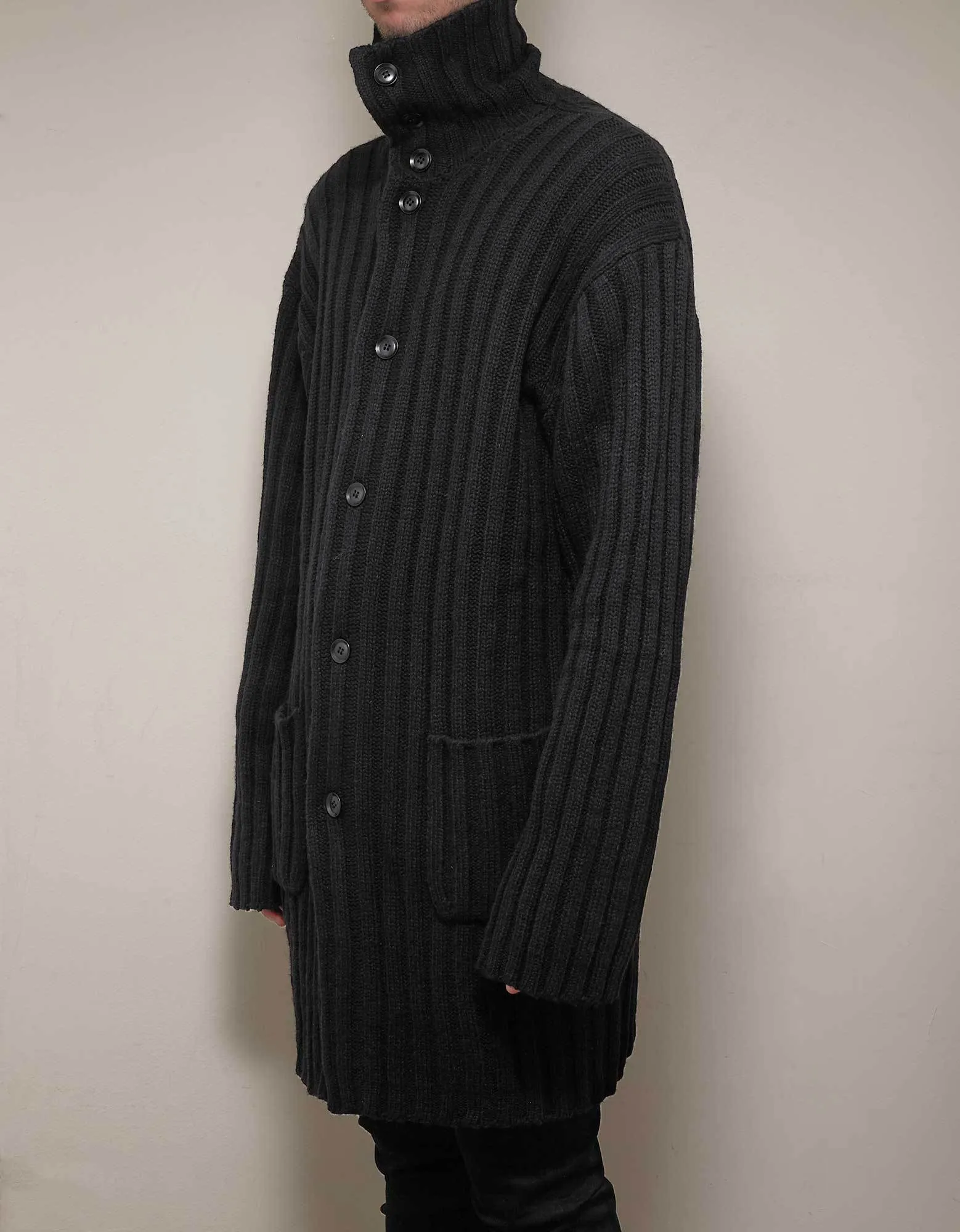 Black Ribbed Maxi Cardigan