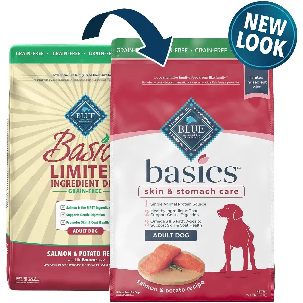 BLUE Basics Skin & Stomach Care Grain-Free Salmon & Potato Recipe Dry Dog Food, 22lb