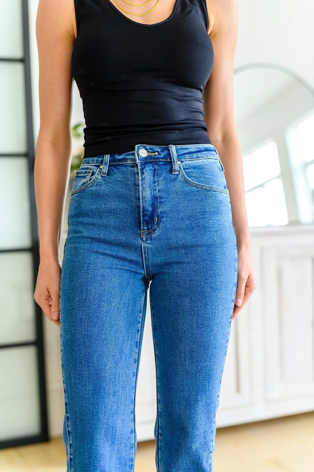 Caitlin High Rise Split Hem Straight Jeans