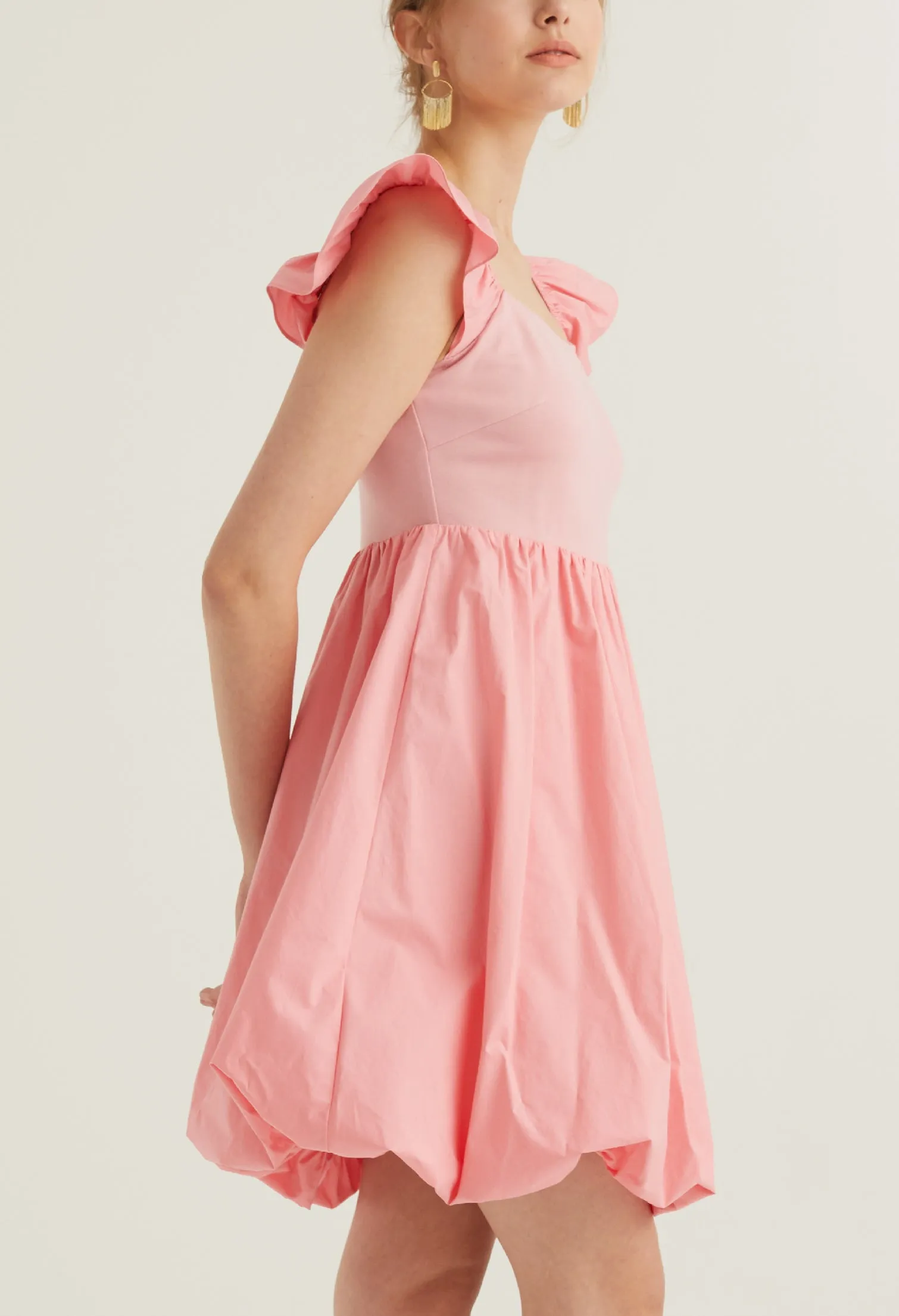 Cap Sleeve Balloon Detail Dress