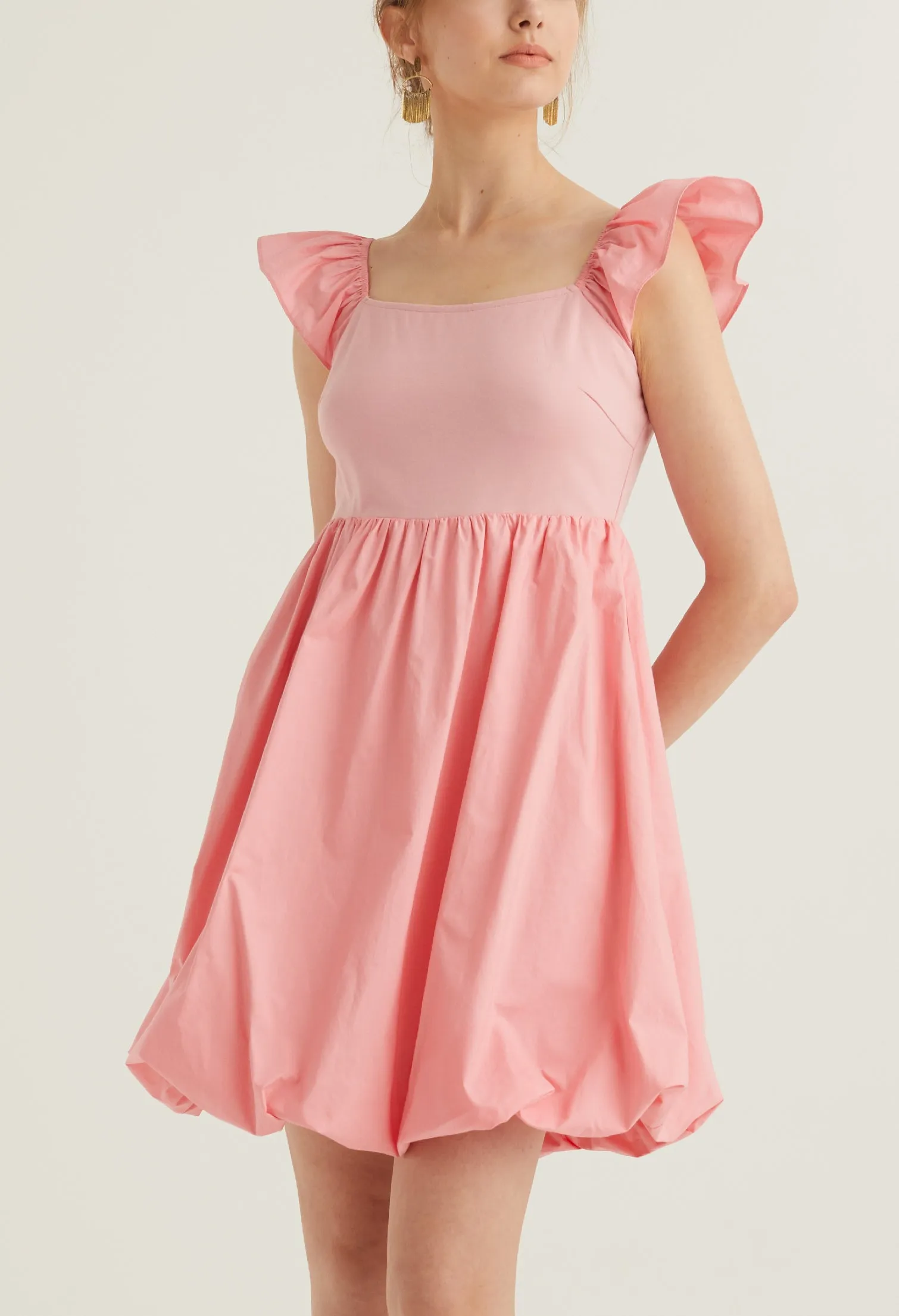 Cap Sleeve Balloon Detail Dress