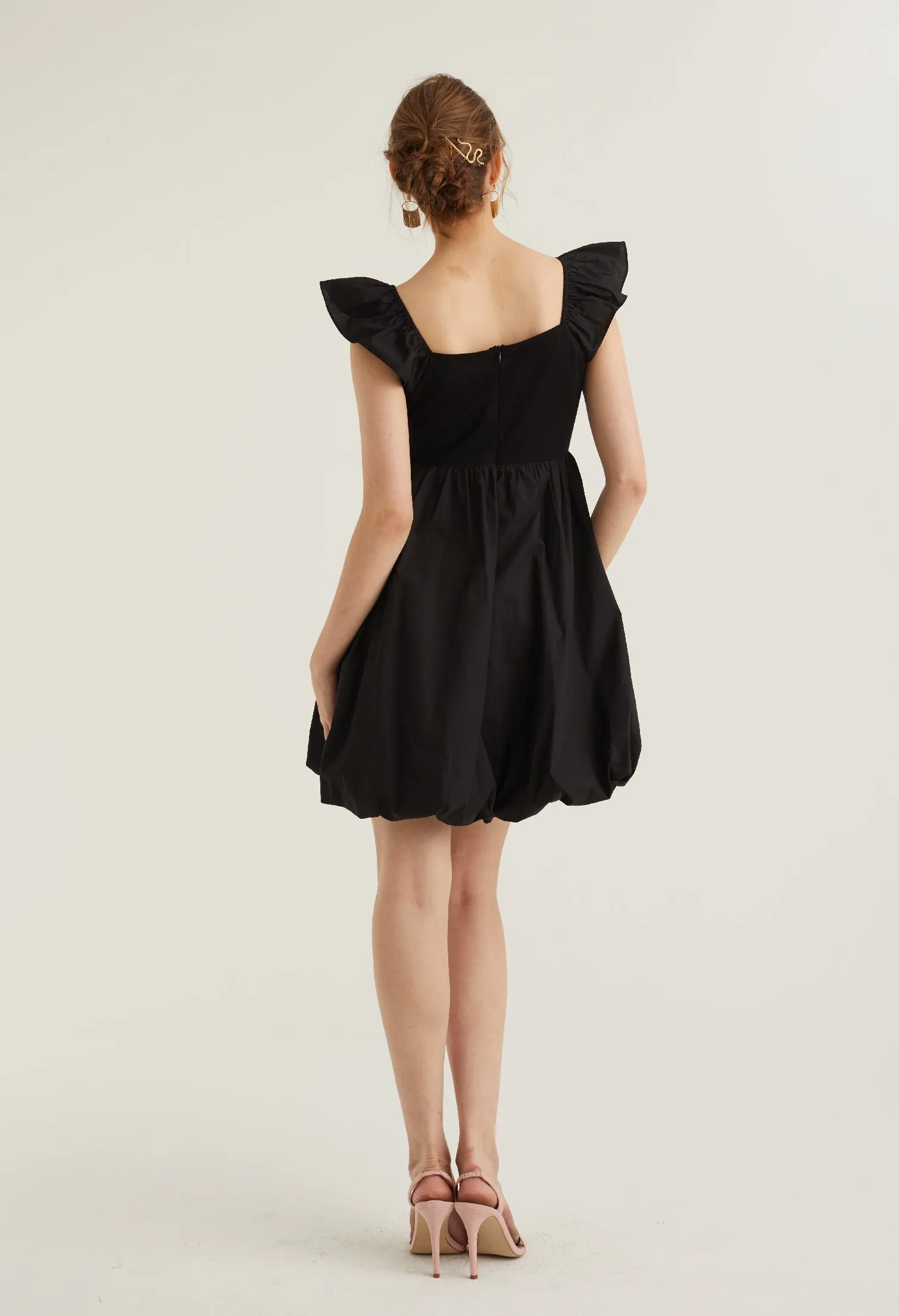 Cap Sleeve Balloon Detail Dress