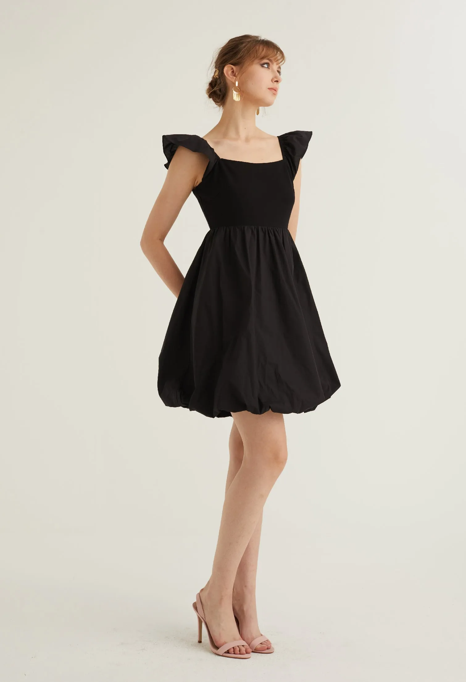 Cap Sleeve Balloon Detail Dress