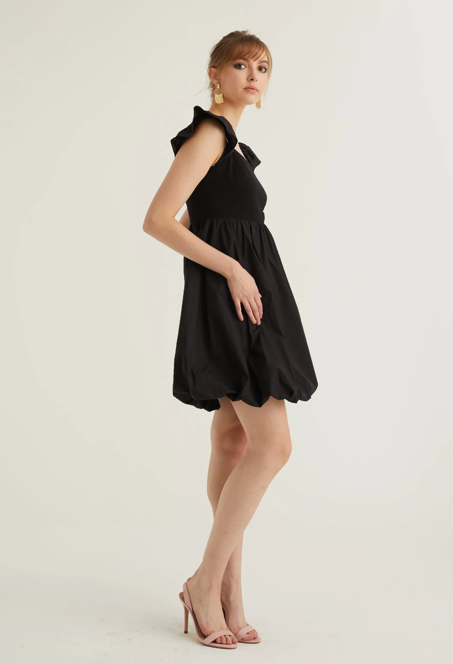 Cap Sleeve Balloon Detail Dress