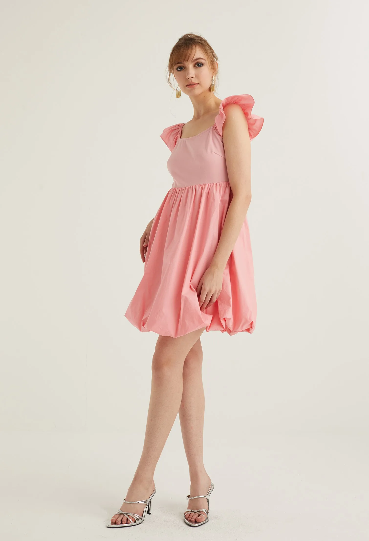 Cap Sleeve Balloon Detail Dress