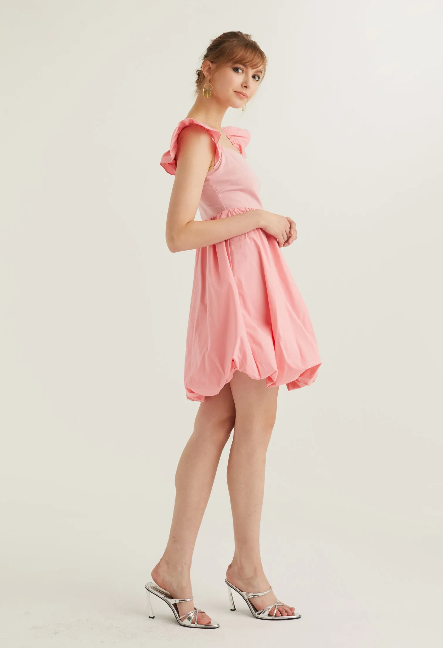 Cap Sleeve Balloon Detail Dress