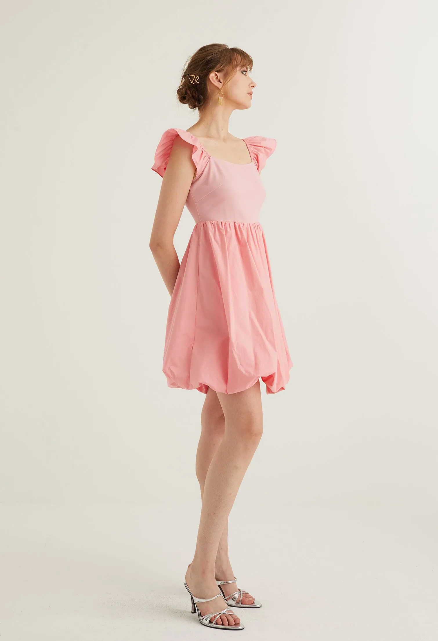 Cap Sleeve Balloon Detail Dress