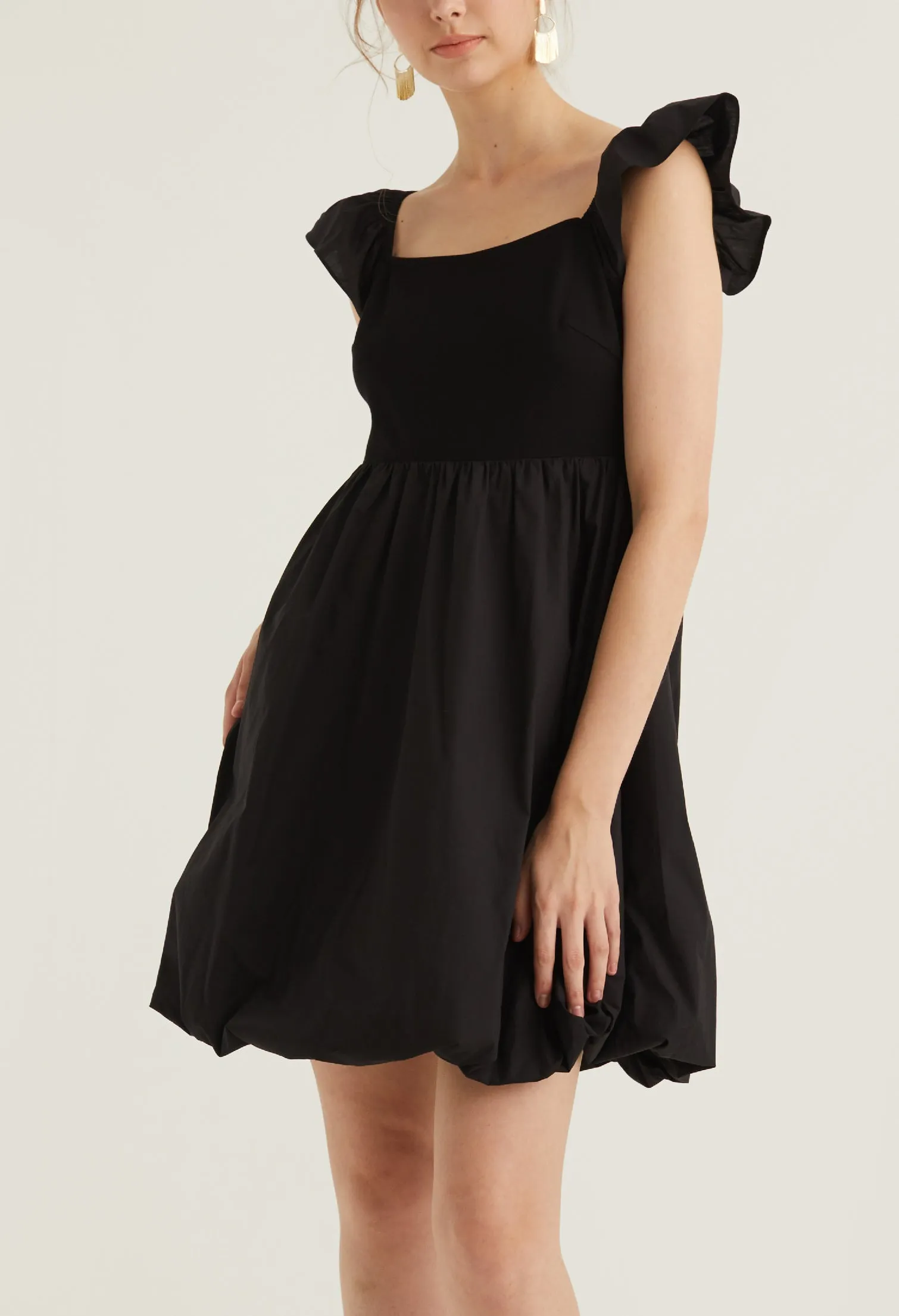 Cap Sleeve Balloon Detail Dress