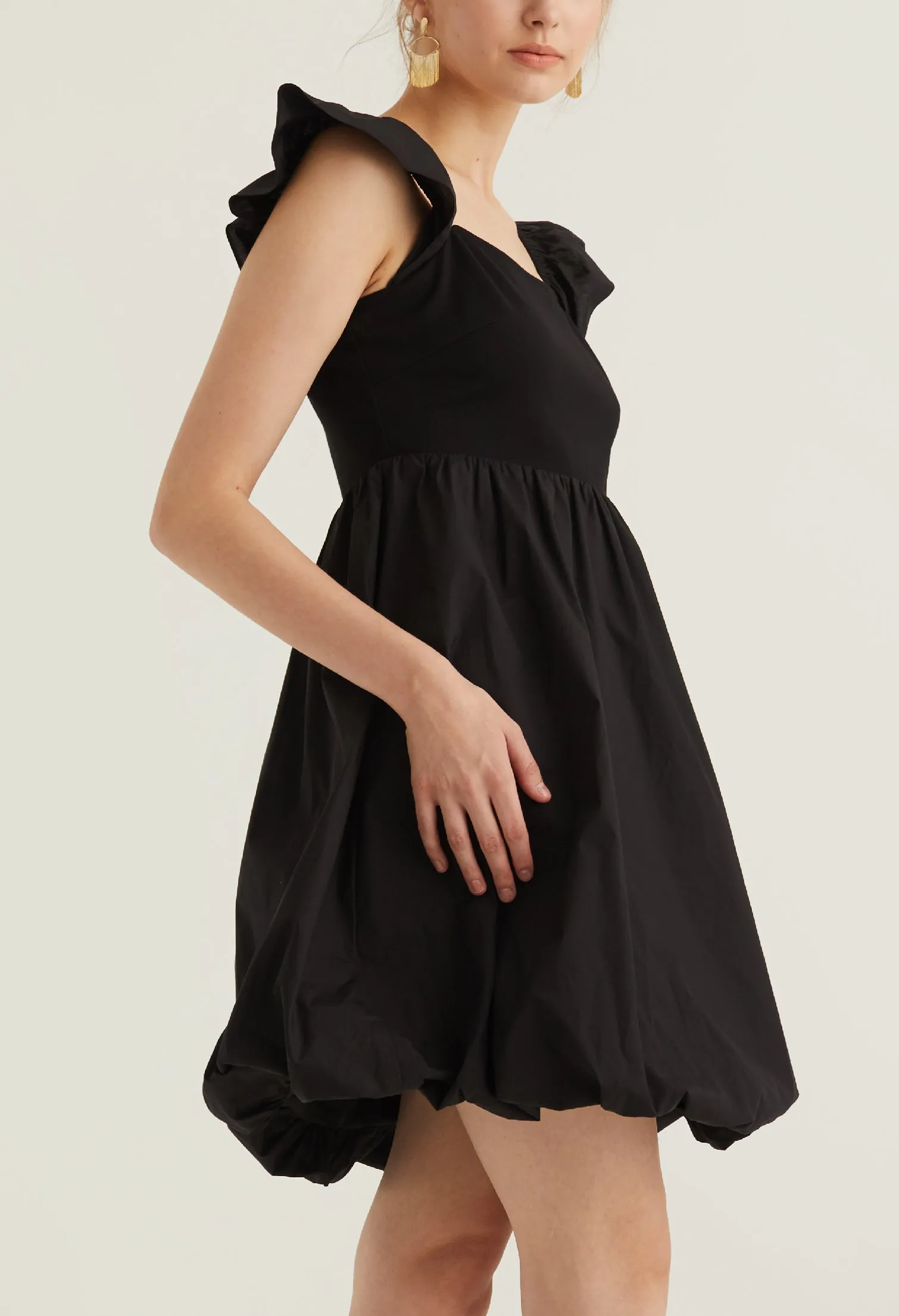 Cap Sleeve Balloon Detail Dress