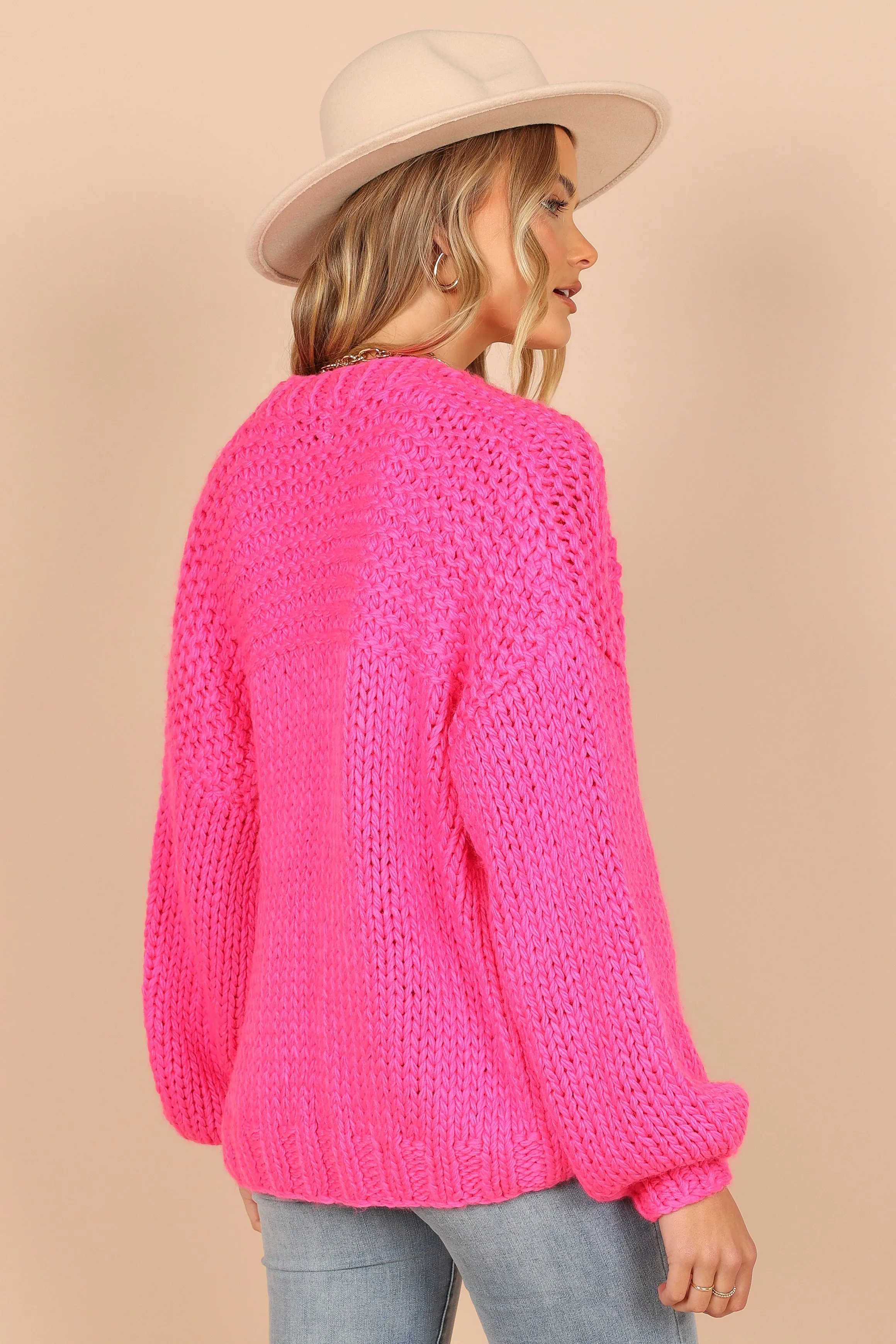 Cara Oversized Handknit Knit Sweater - Hot Pink