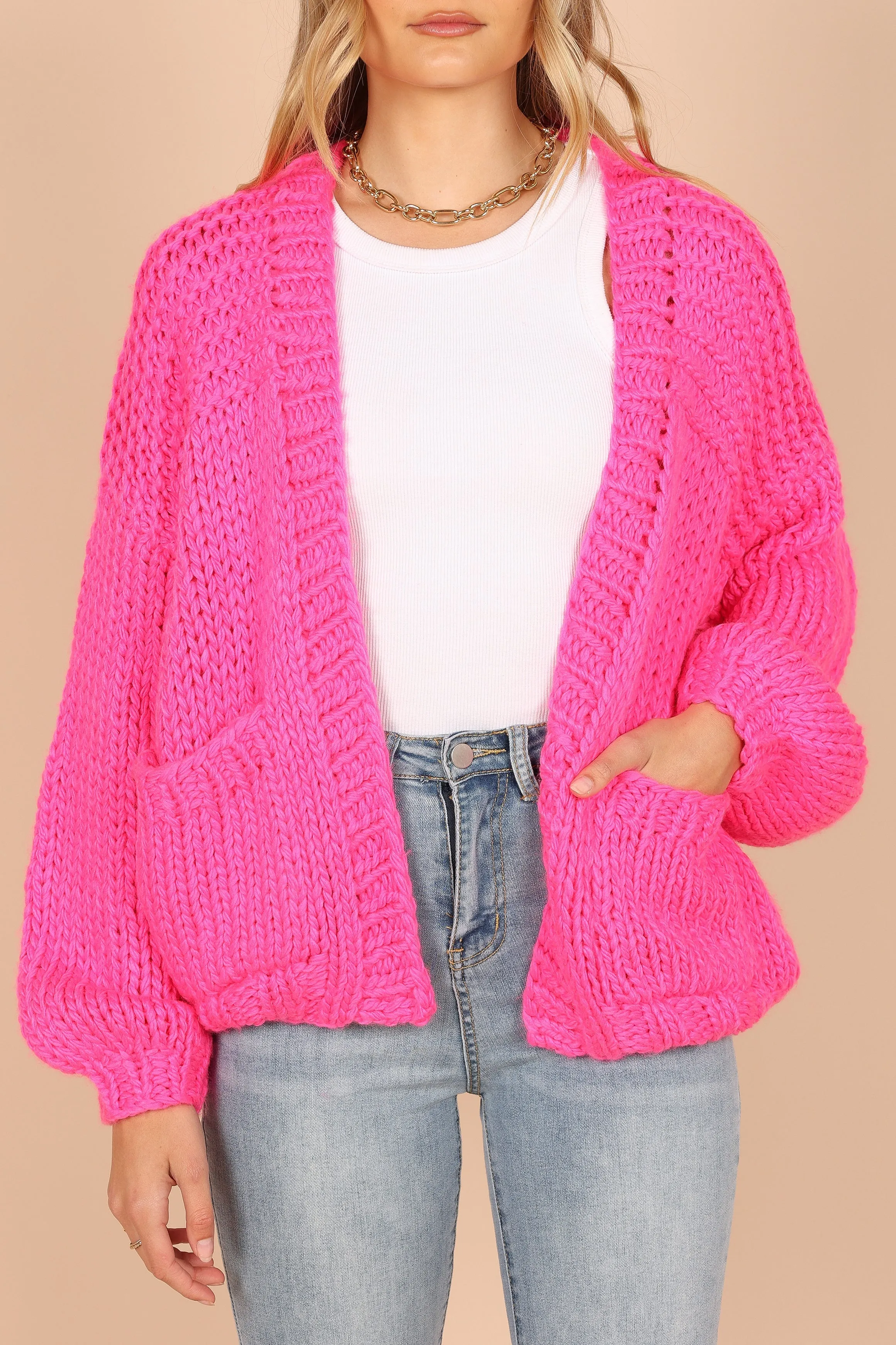 Cara Oversized Handknit Knit Sweater - Hot Pink