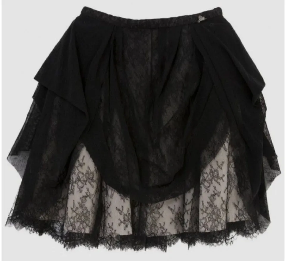 Chanel 10P, 2010 Spring Black Tulle Layered Lace Skirt FR 42 US 4/6