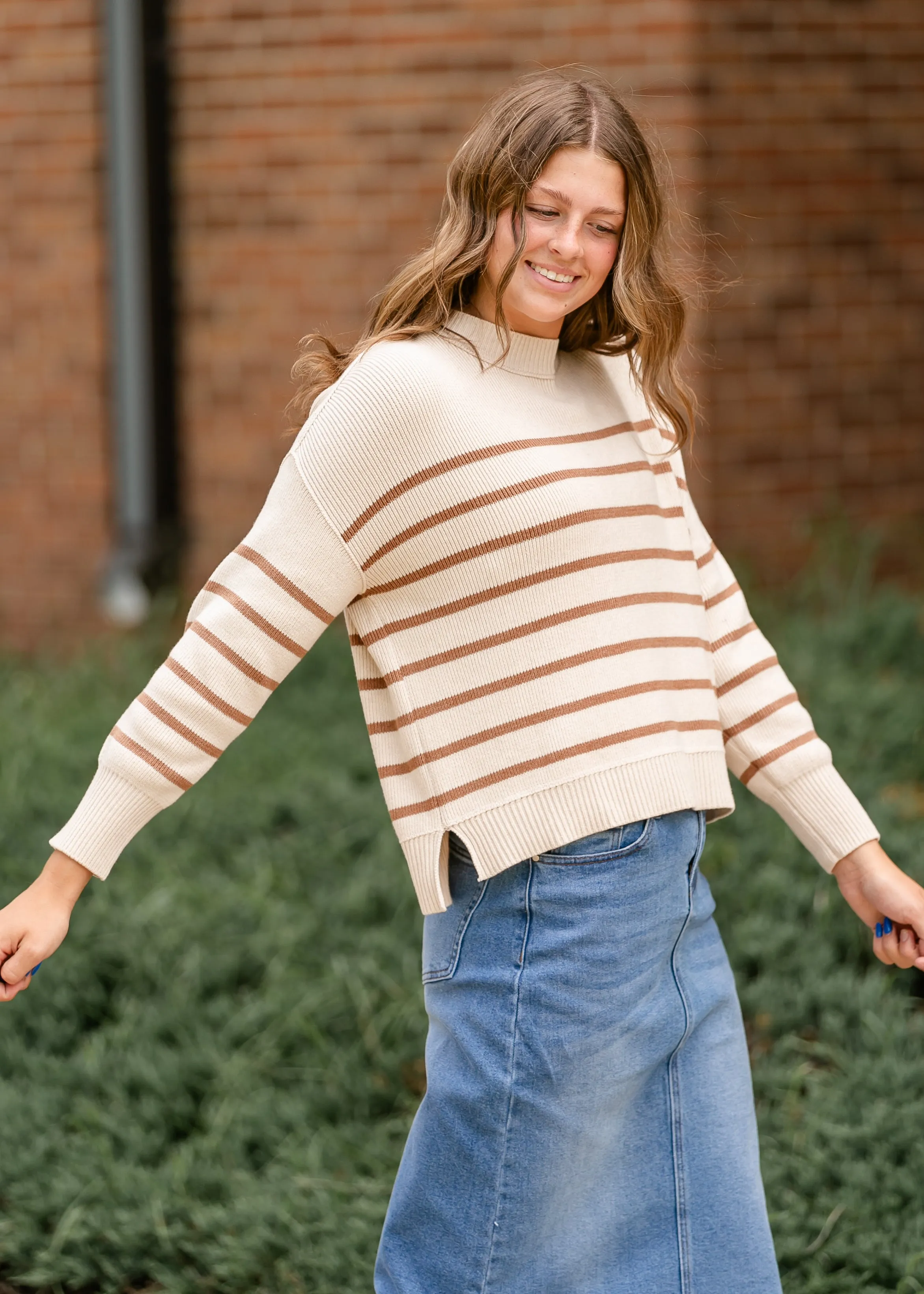 Charlene Striped Drop Shoulder Crewneck Sweater