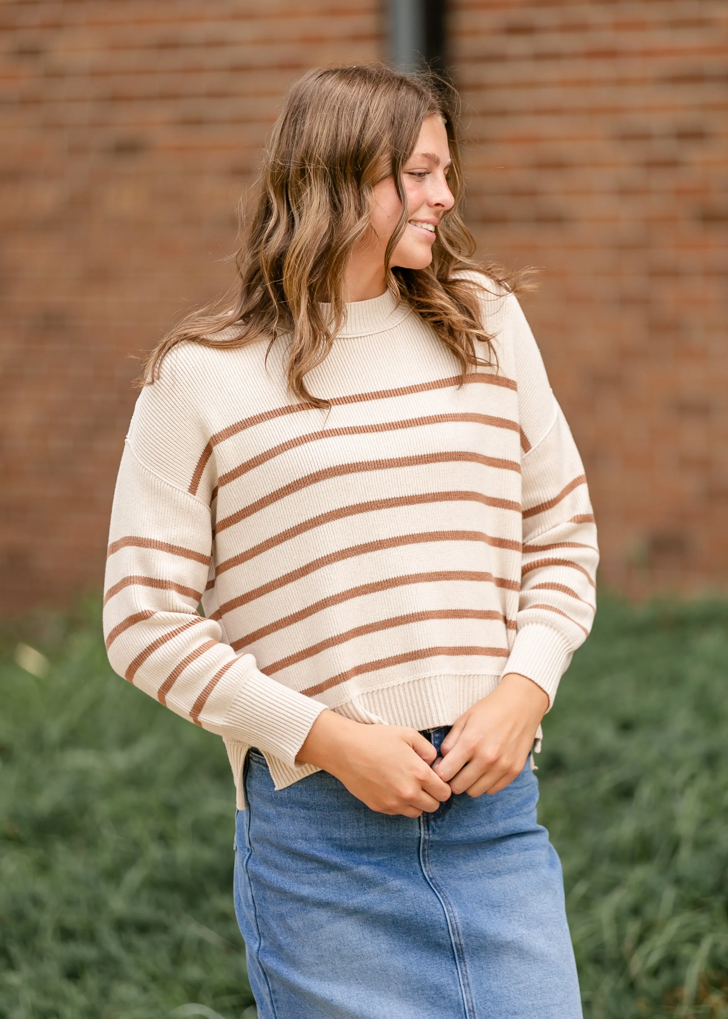 Charlene Striped Drop Shoulder Crewneck Sweater