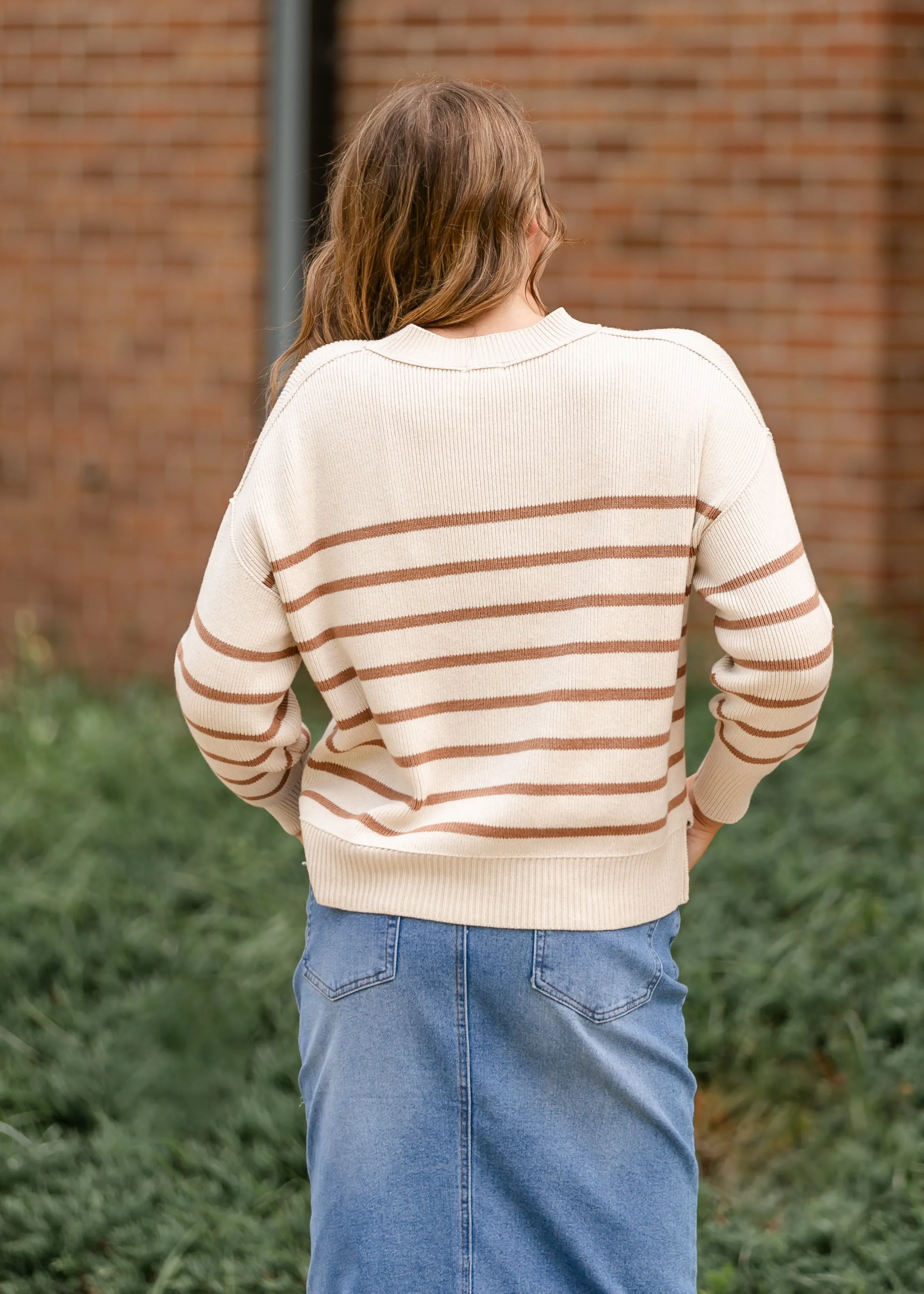 Charlene Striped Drop Shoulder Crewneck Sweater