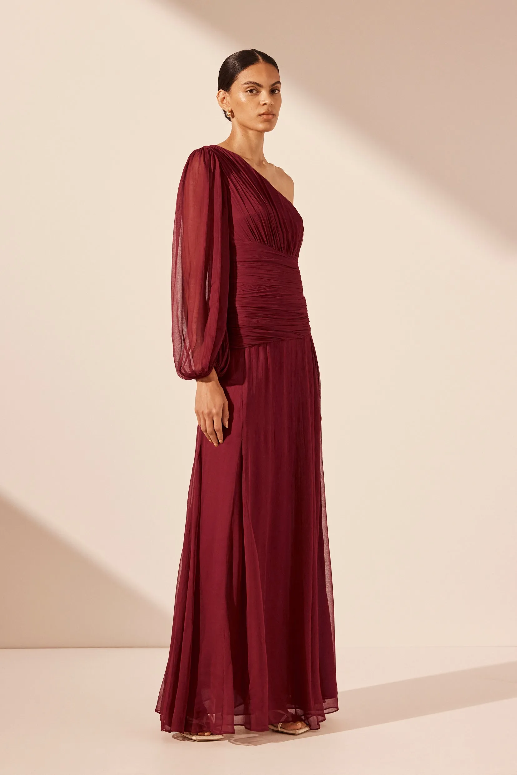 CLAUDE ONE SHOULDER SIDE SPLIT MAXI DRESS - SANGRIA