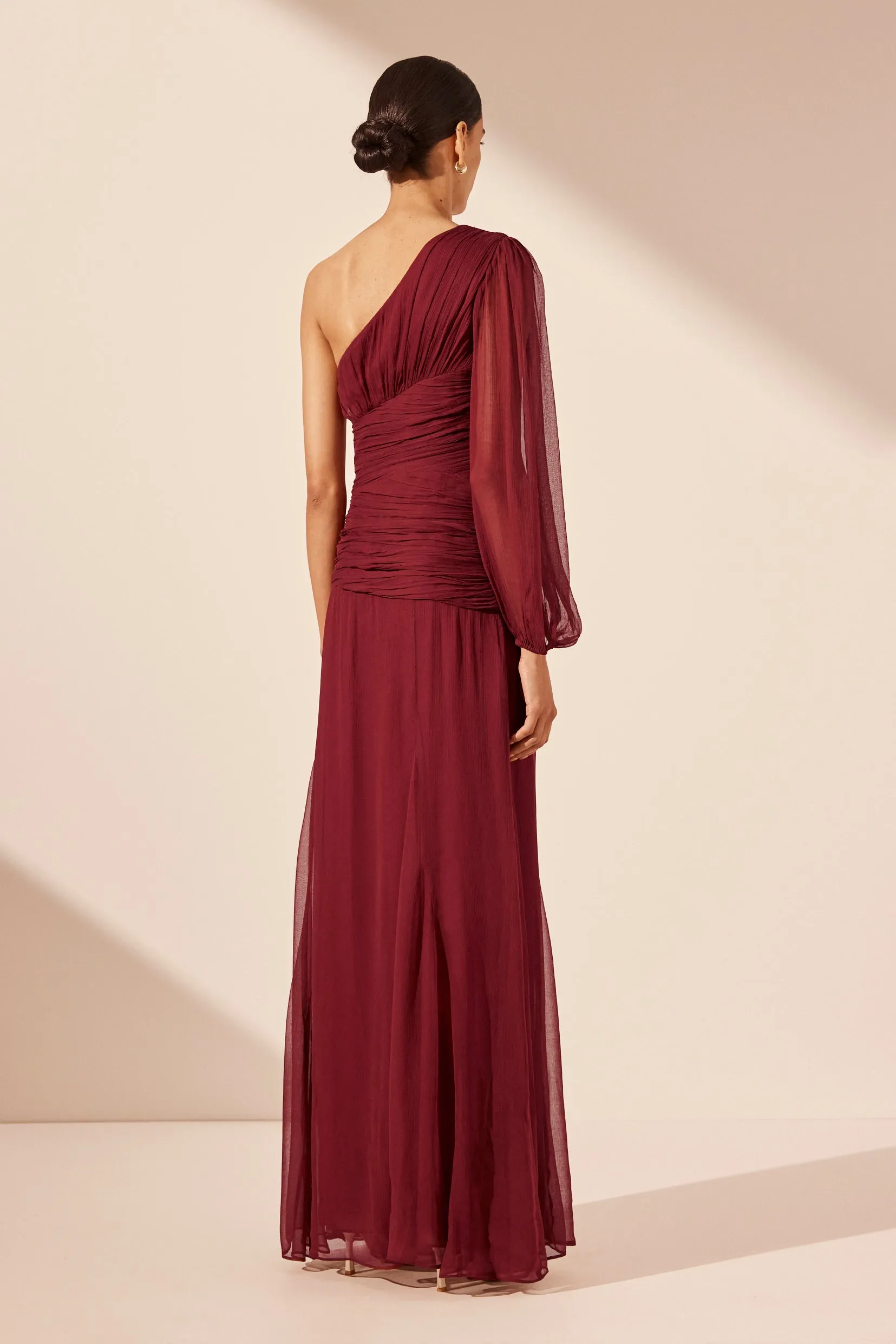 CLAUDE ONE SHOULDER SIDE SPLIT MAXI DRESS - SANGRIA