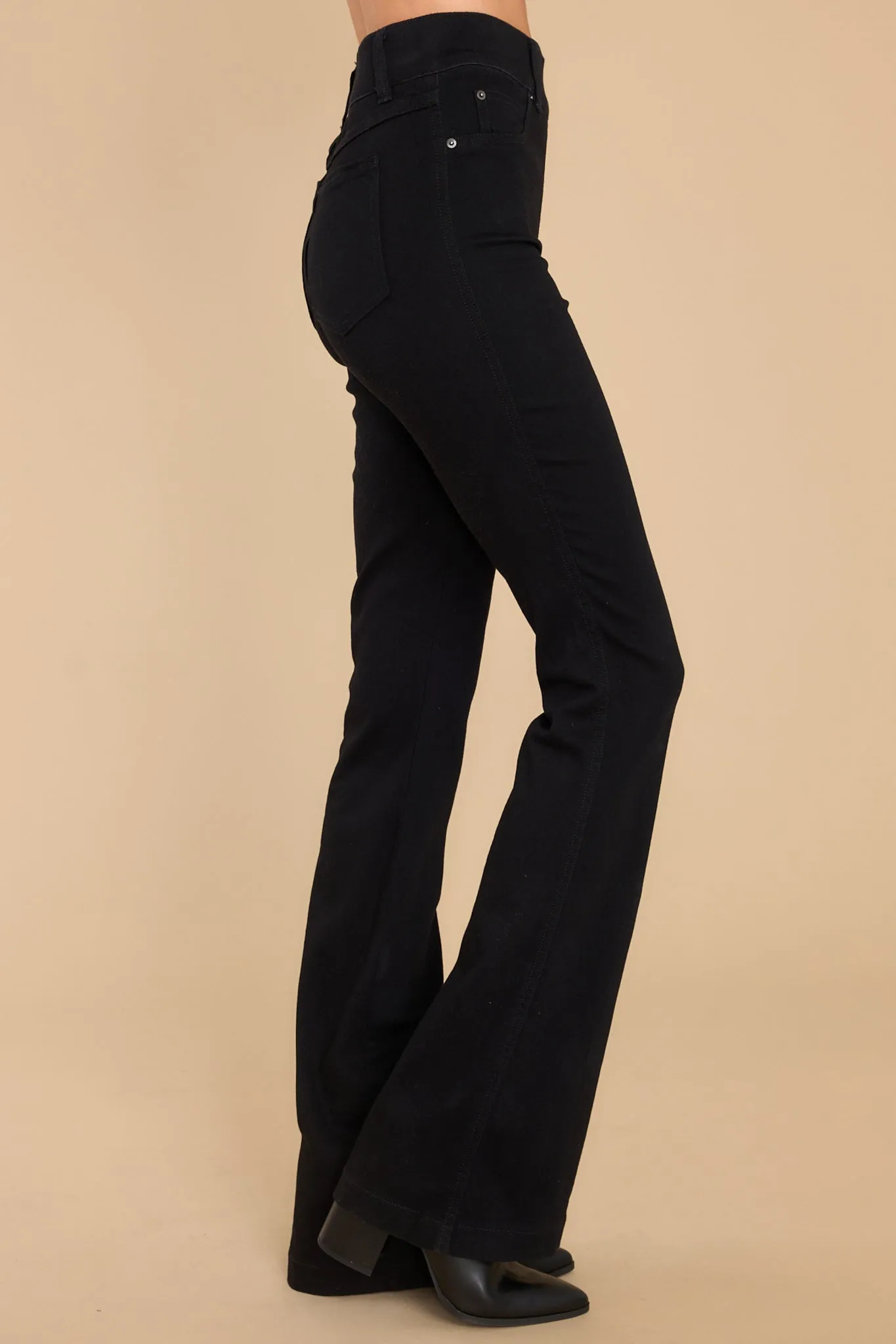 Clean Black Pull On Stretch Flare Jeans