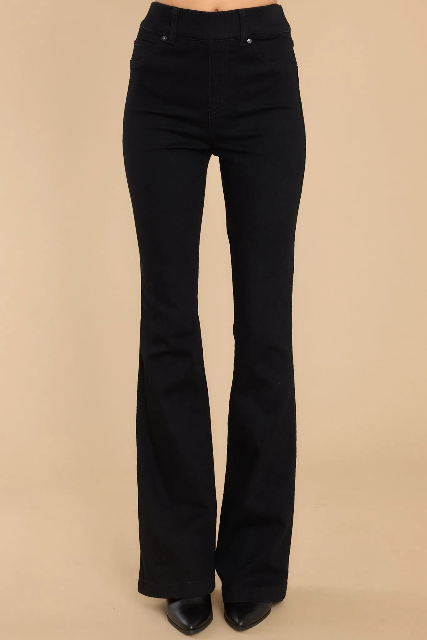 Clean Black Pull On Stretch Flare Jeans