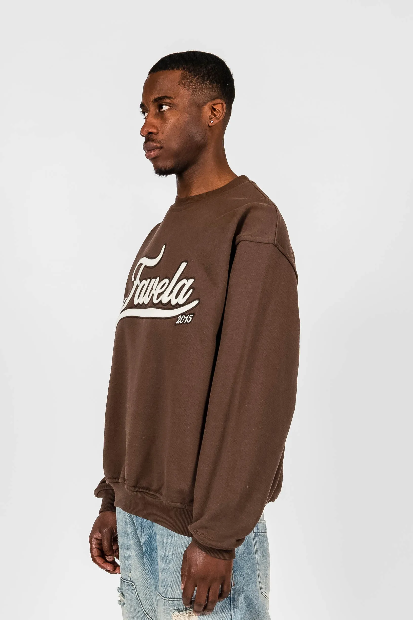 COFFEE BROWN 3D COLLEGE EMBROIDERY CREWNECK