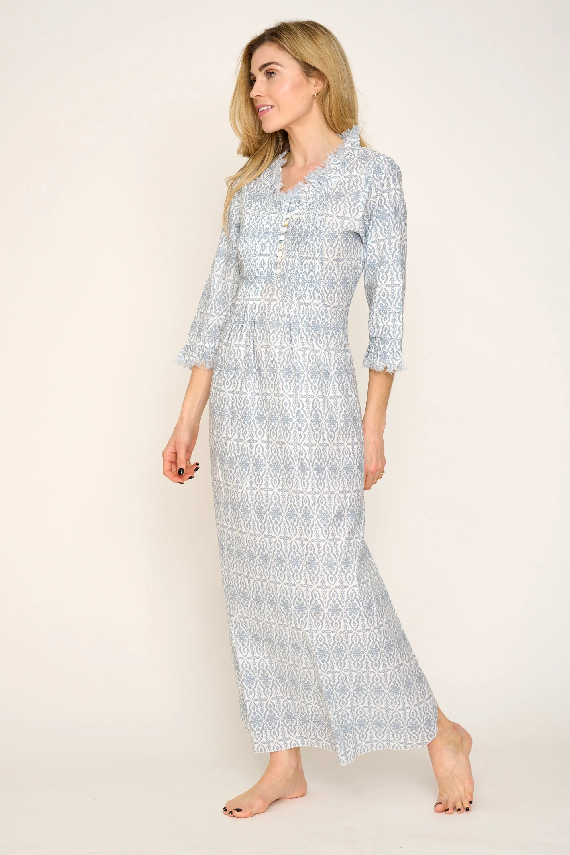 Cotton Annabel Maxi Dress in Dove Grey & White