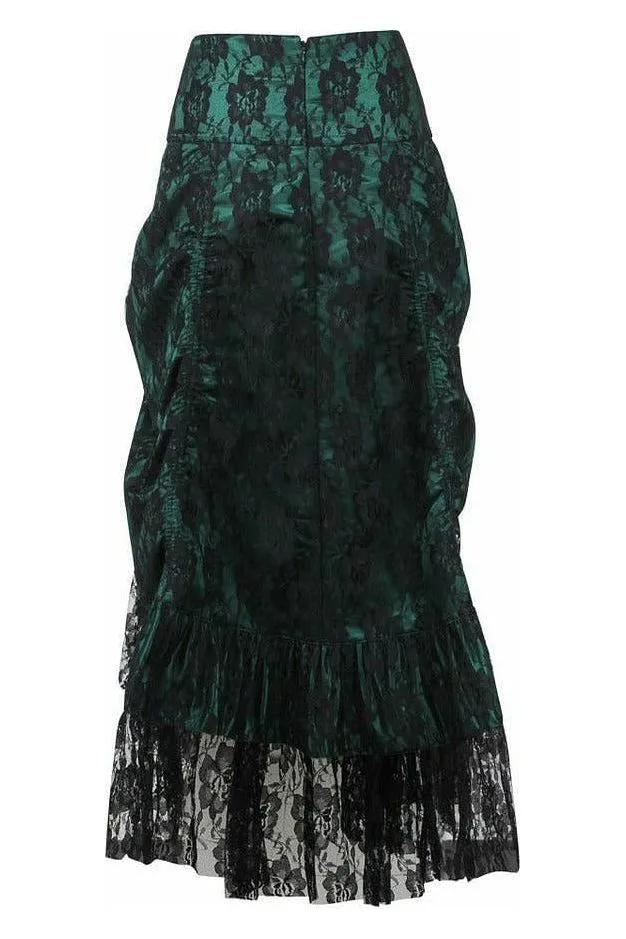 Dark Green w/Black Lace Overlay Ruched Bustle Skirt