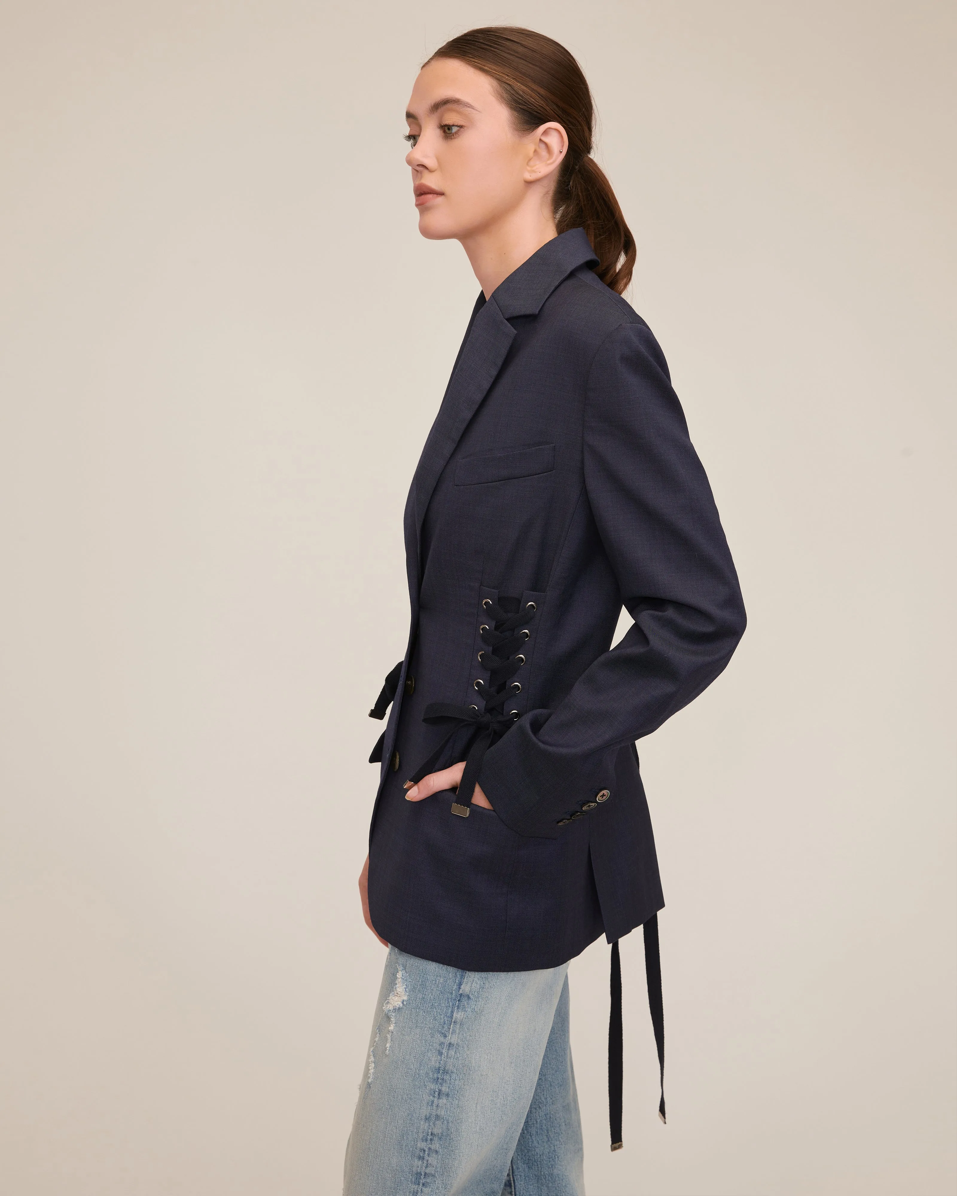 Daxton Lace Up Wool Blazer