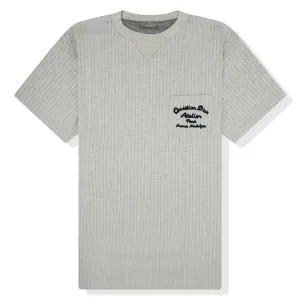 Dior Atelier Striped Chest Logo Grey T Shirt