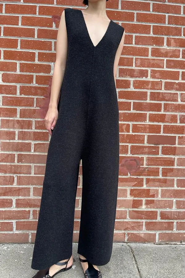 Double Knit Miter Jumpsuit in Black (Sold Out)