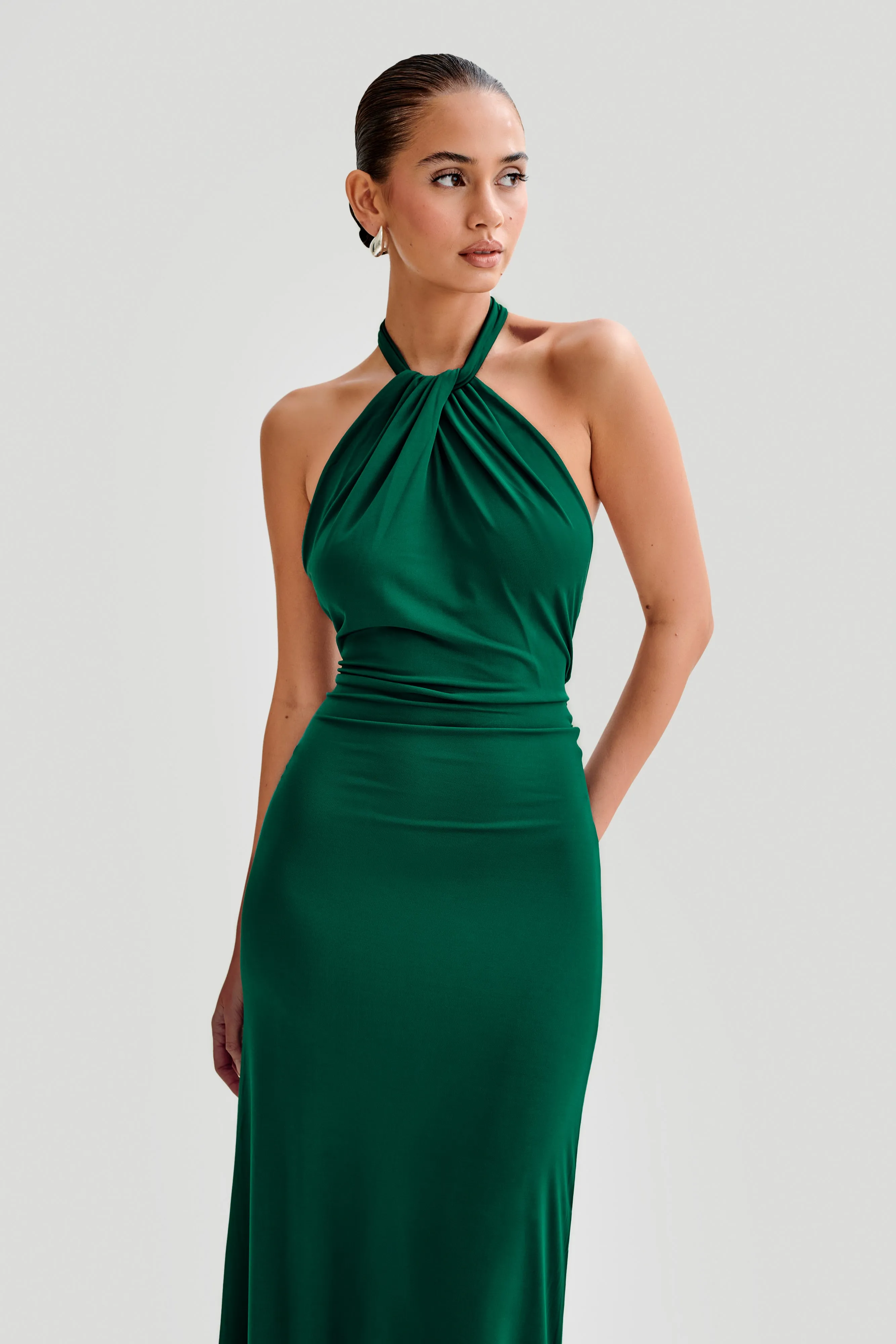 Elyna Slinky Halter Maxi Dress - Forest Green