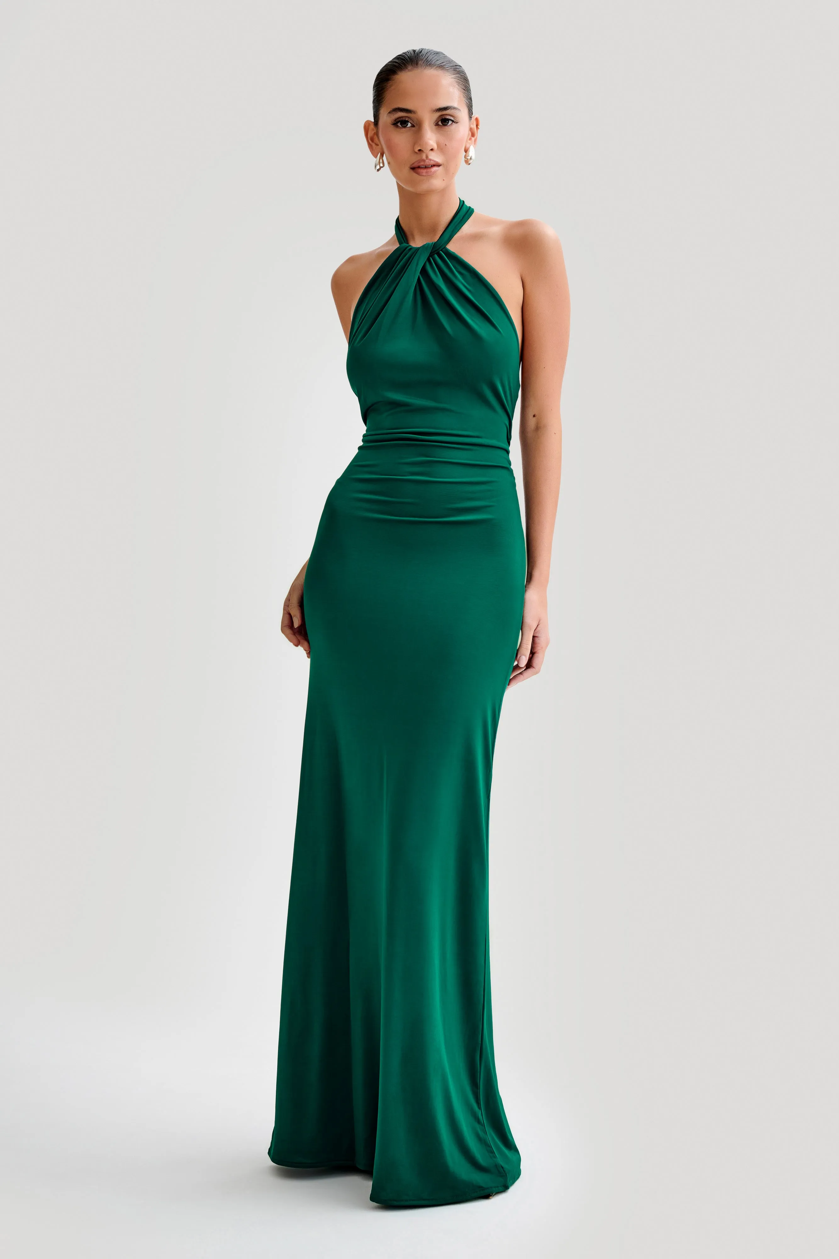 Elyna Slinky Halter Maxi Dress - Forest Green