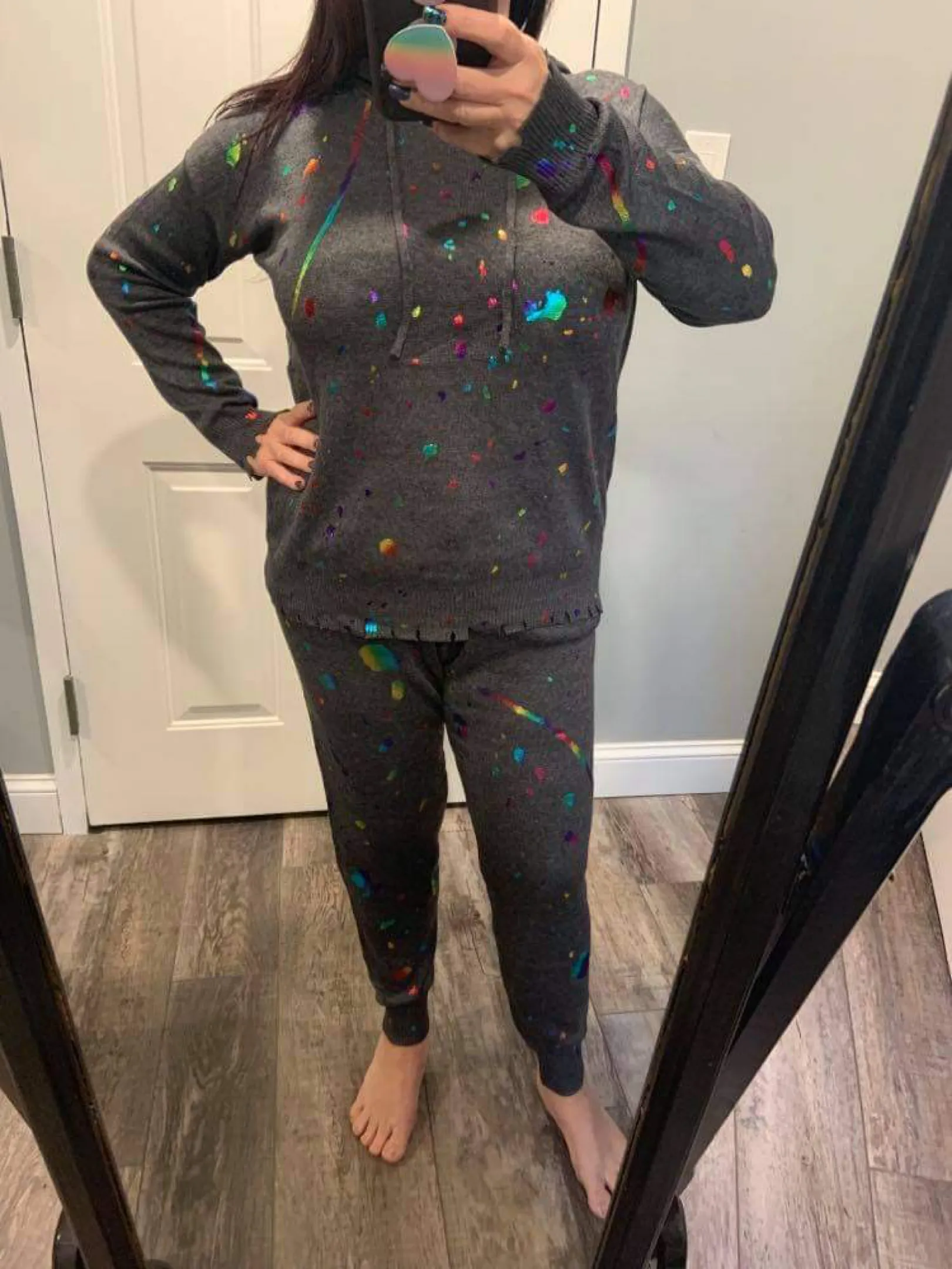 FATE BY LTD FOIL PAINT SPLATTER HOODED SWEATER - CHARCOAL